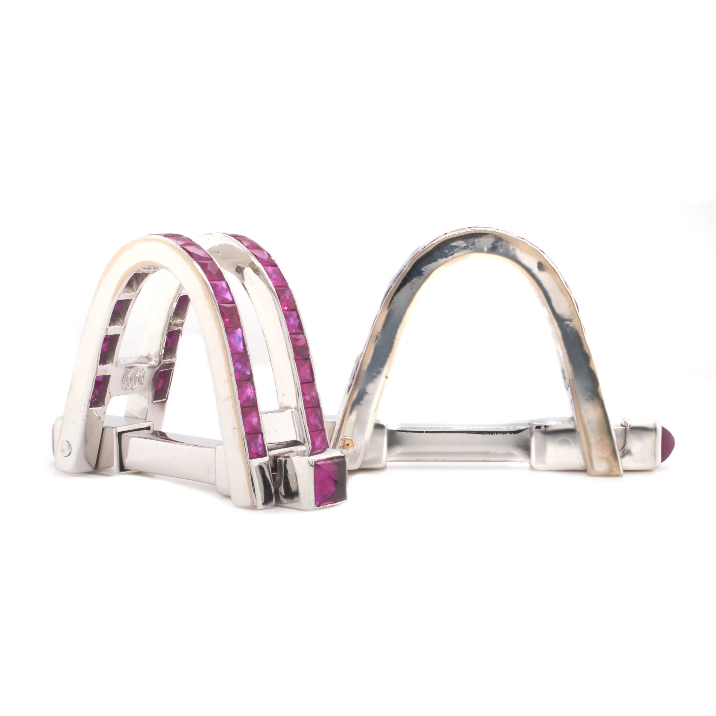 14 Karat White Gold Geometric Ruby Cufflinks - Image 2