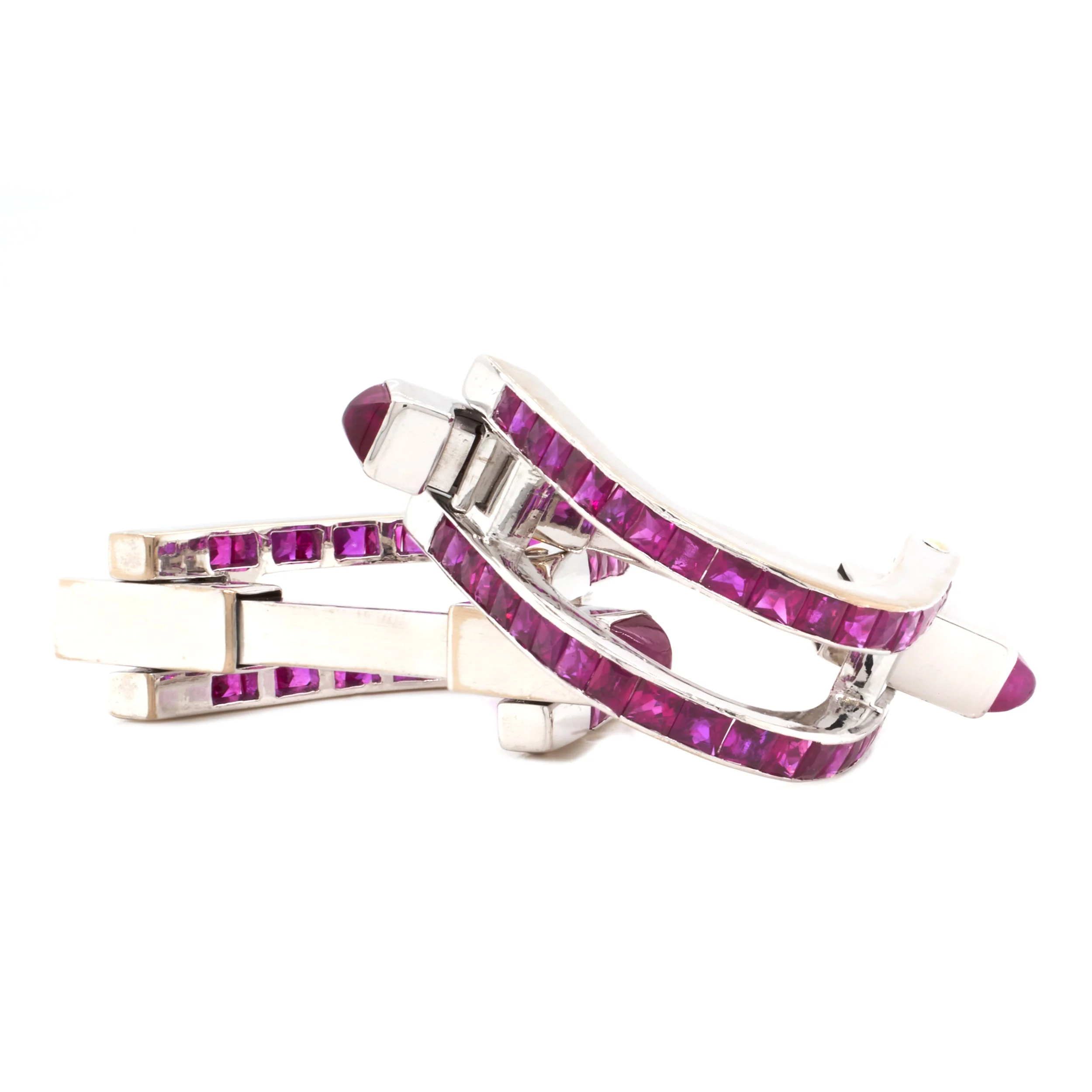 14 Karat White Gold Geometric Ruby Cufflinks - Image 3