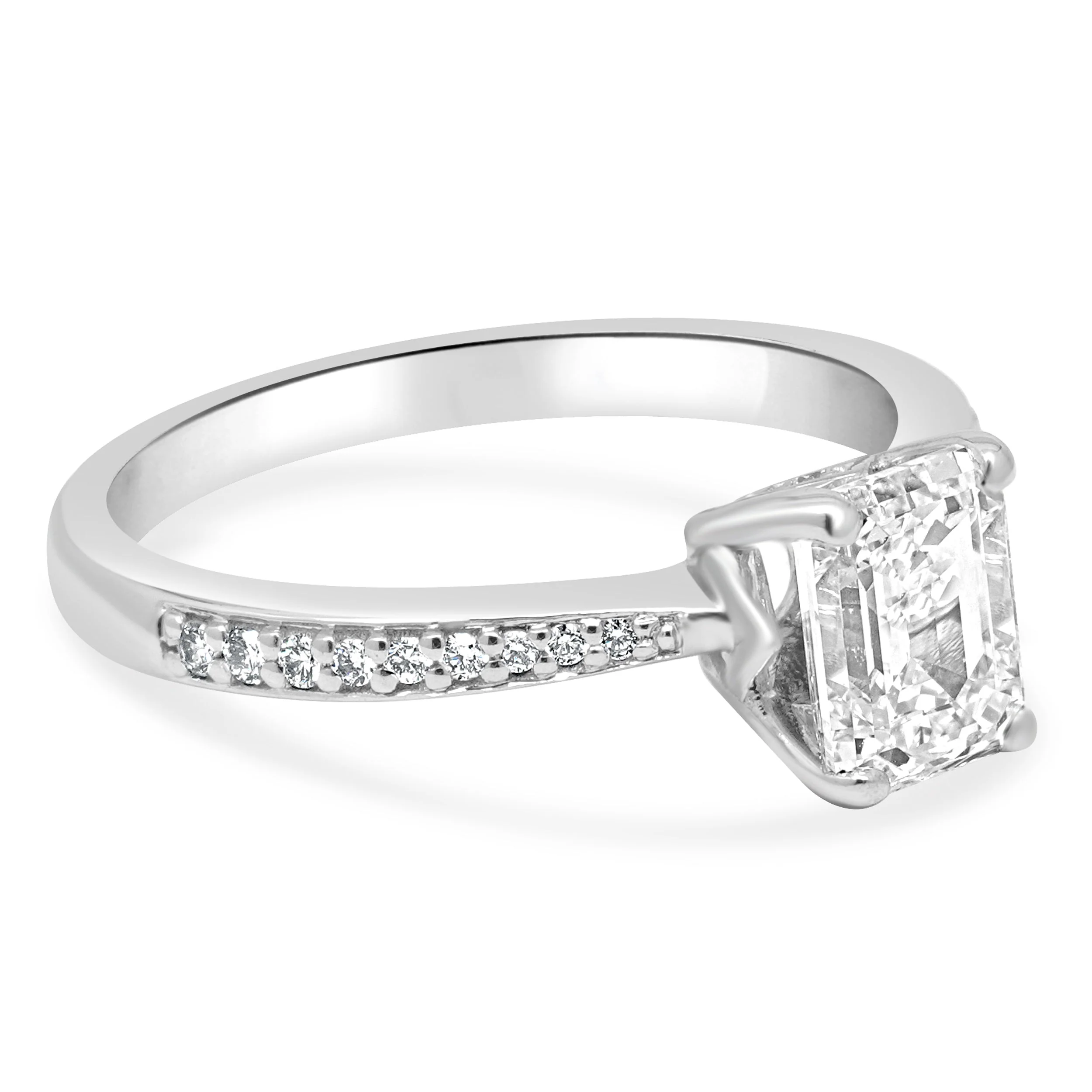 14 Karat White Gold GIA Certified 1.50ct Emerald Cut and Round Diamond Engagement Ring - Image 3