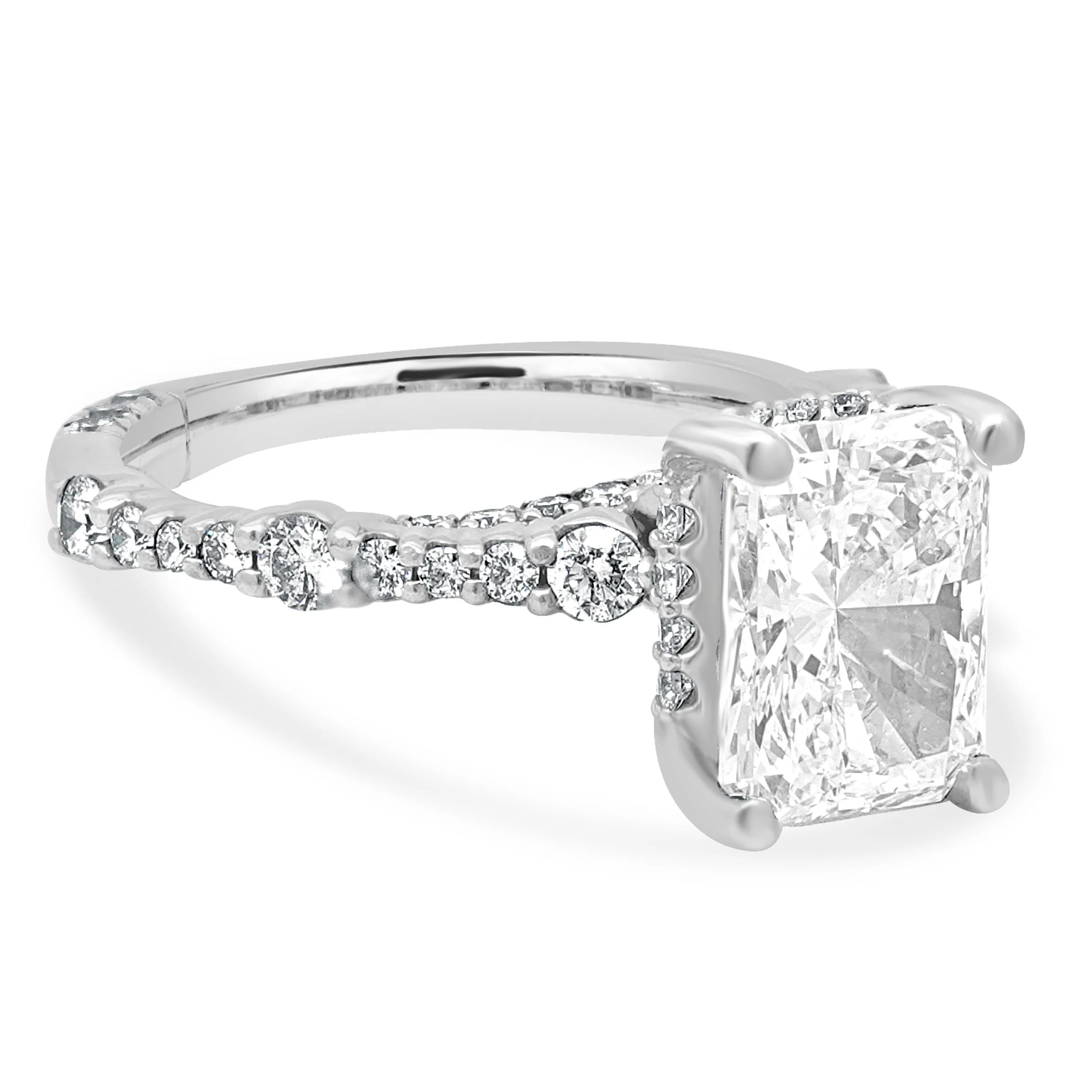 14 Karat White Gold GIA Certified Radiant Cut and Round Diamond Hidden Halo Engagement Ring - Image 3
