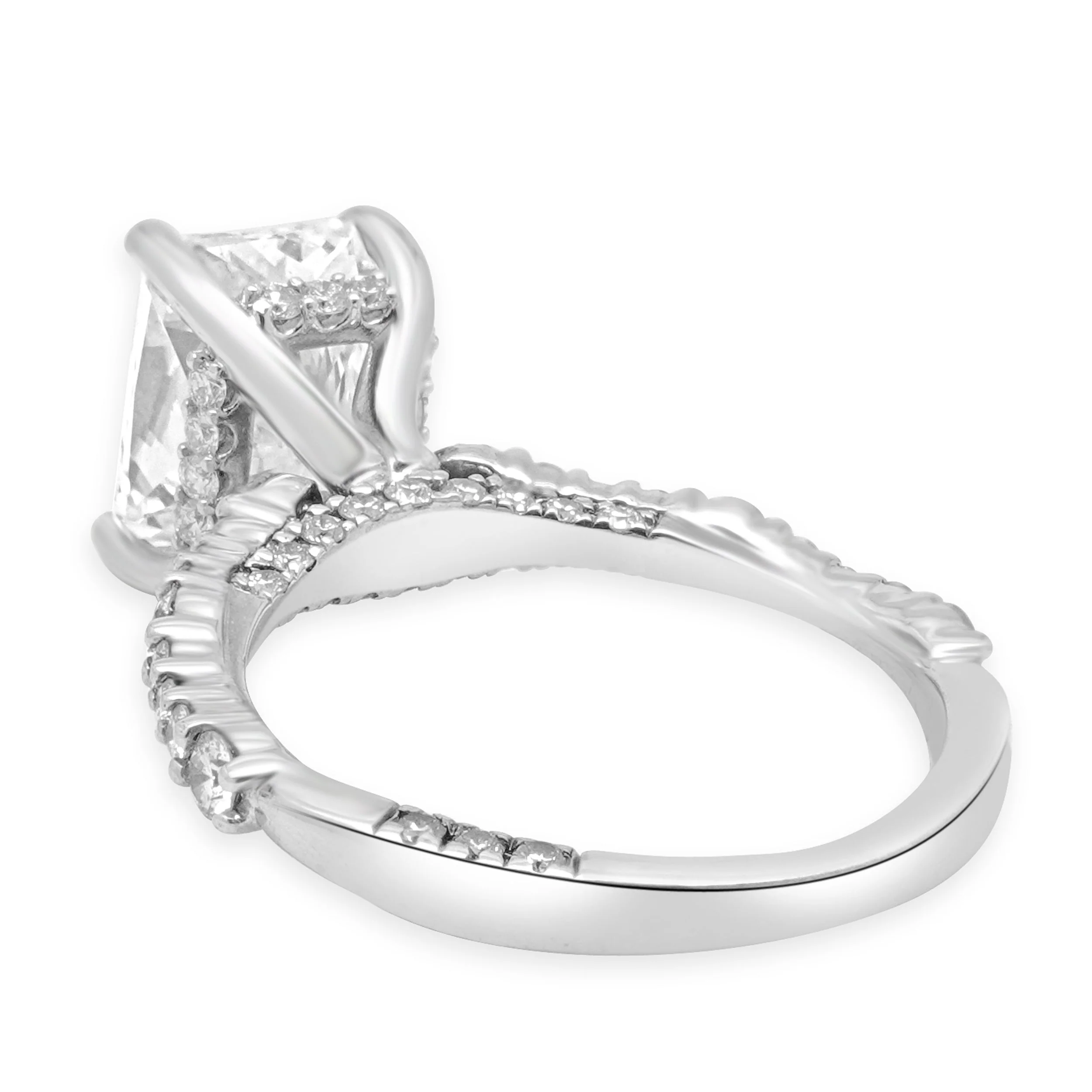 14 Karat White Gold GIA Certified Radiant Cut and Round Diamond Hidden Halo Engagement Ring - Image 4