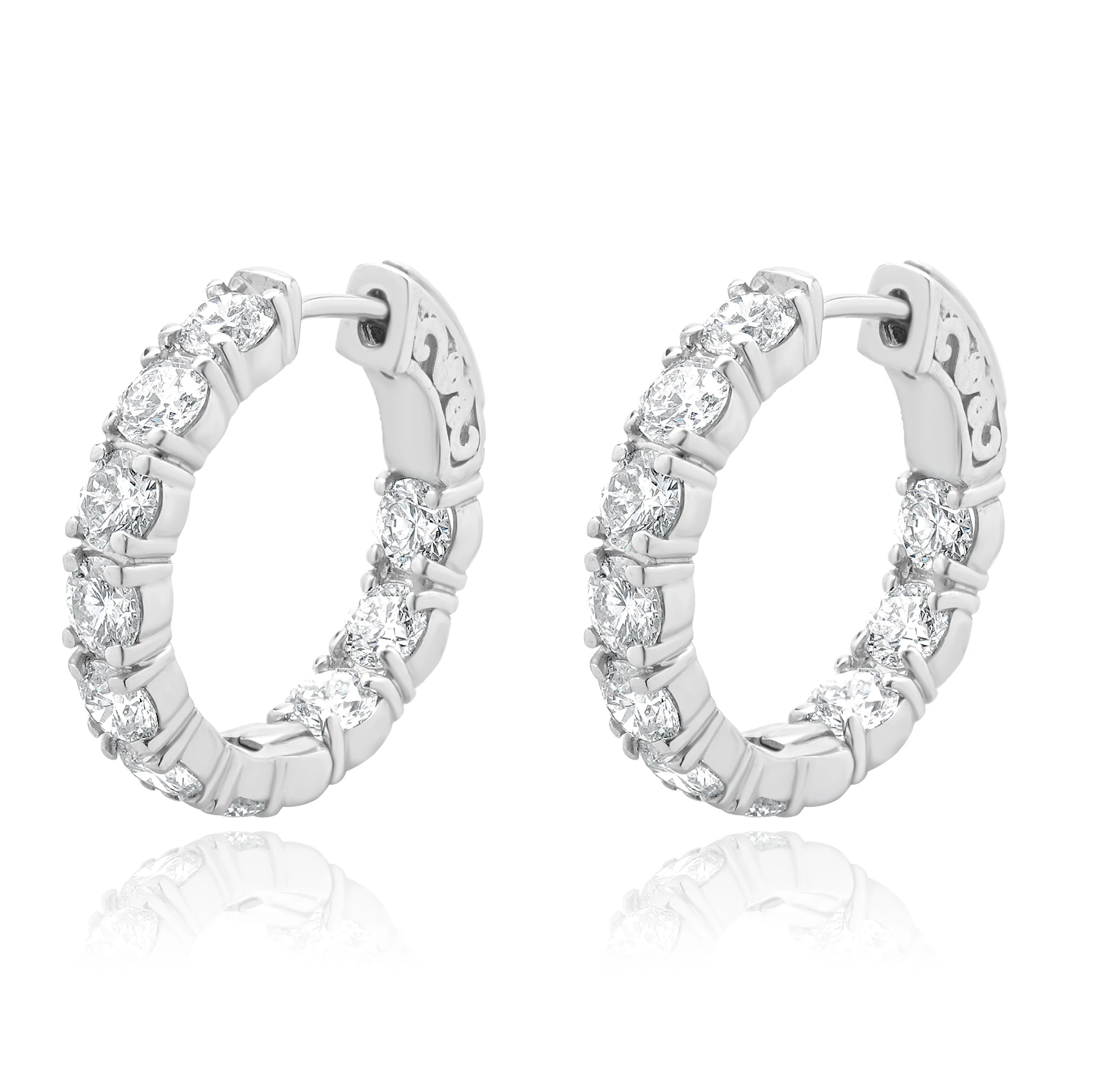 14 Karat White Gold Inside Outside Diamond Hoop Earrings - Image 2