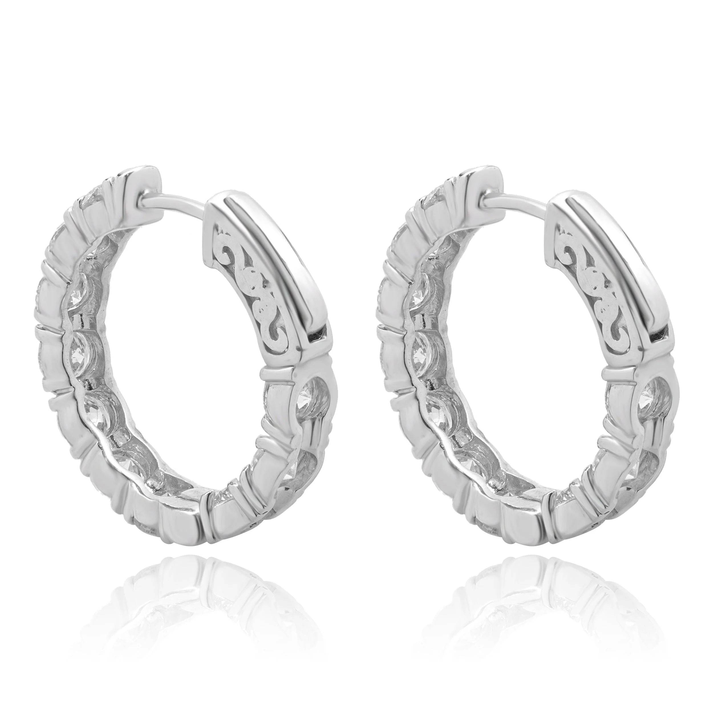 14 Karat White Gold Inside Outside Diamond Hoop Earrings - Image 3