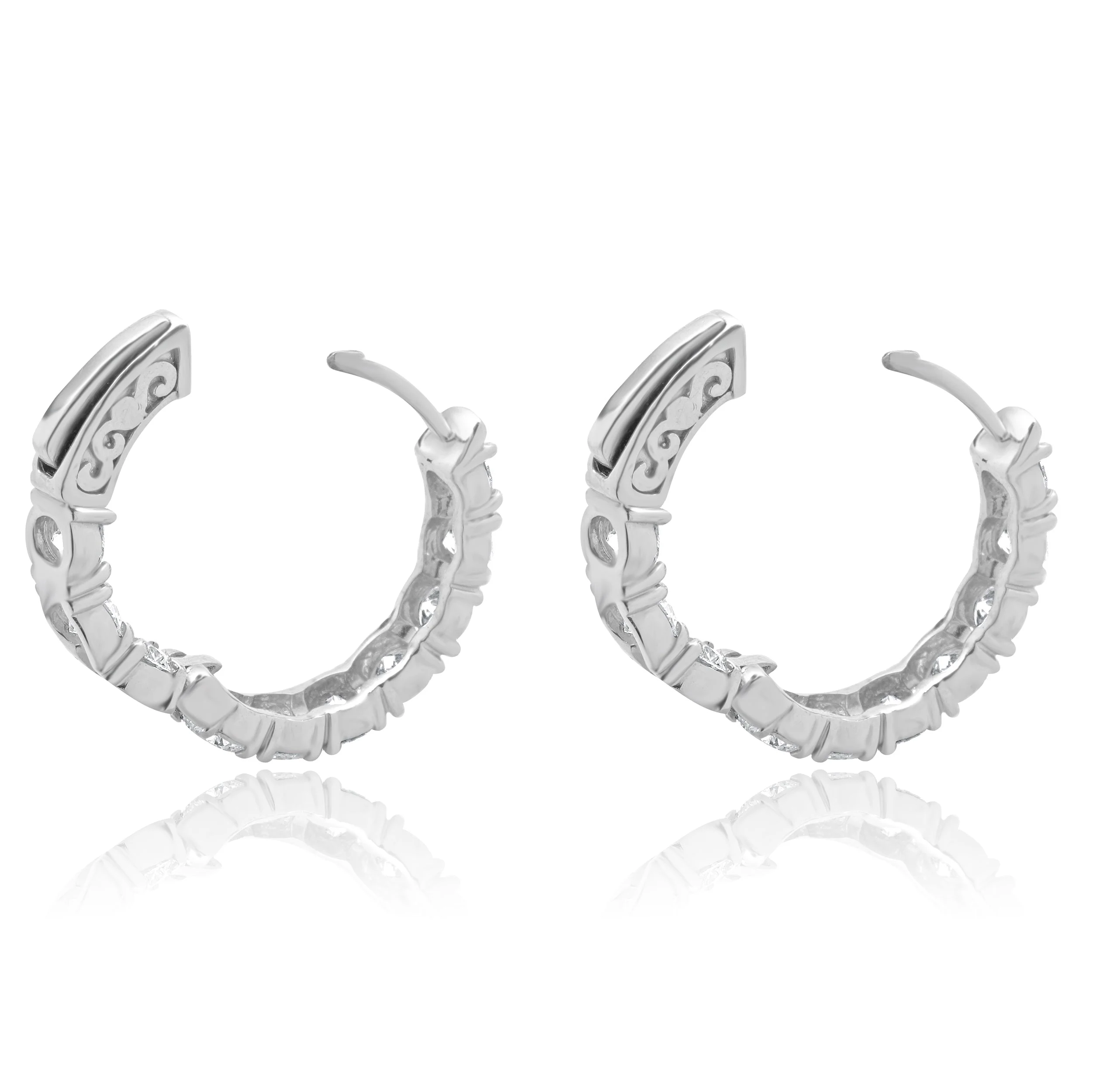 14 Karat White Gold Inside Outside Diamond Hoop Earrings - Image 4