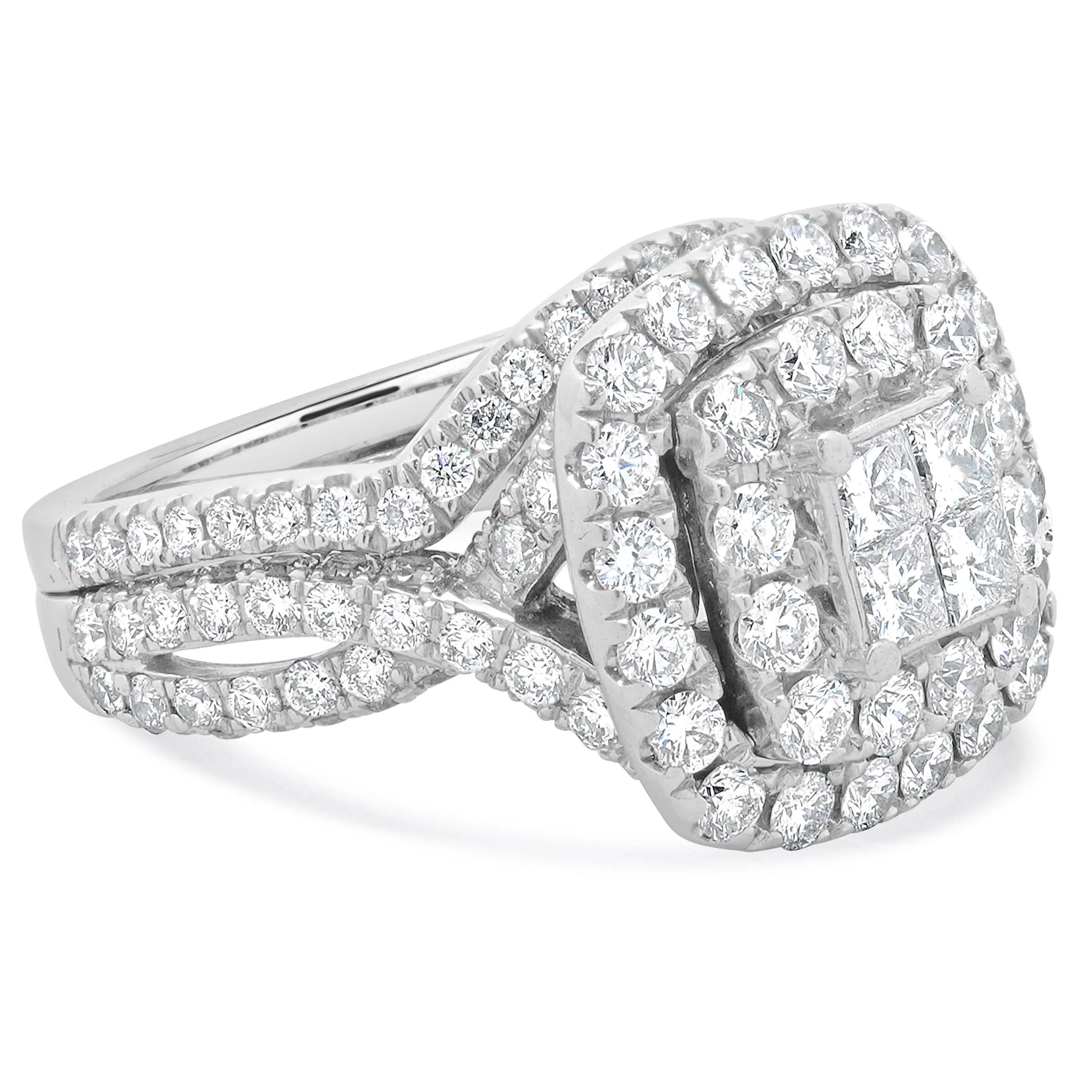 14 Karat White Gold Invisible Set Cluster Diamond Engagement Ring - Image 3