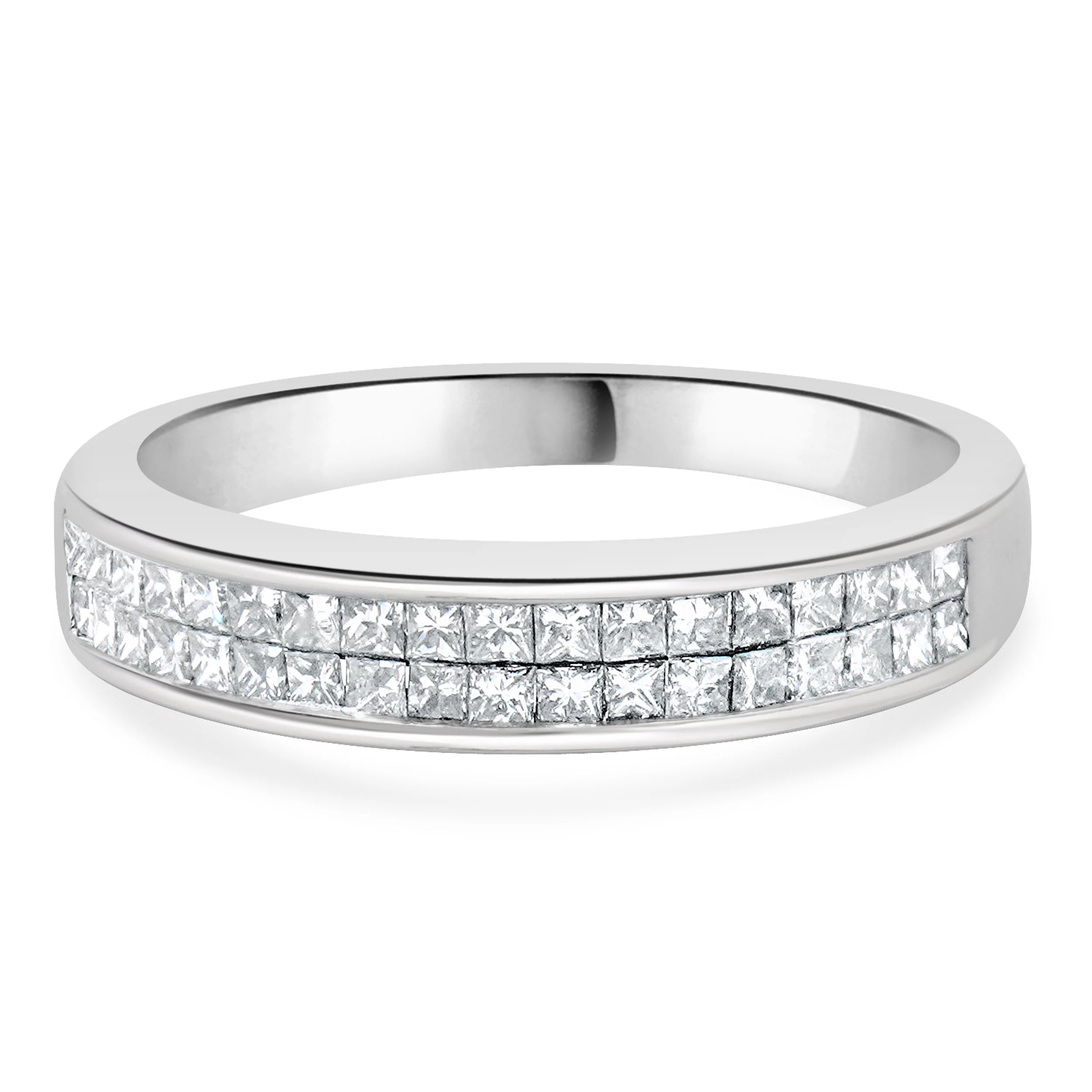 14 Karat White Gold Invisible Set Double Row Diamond Band