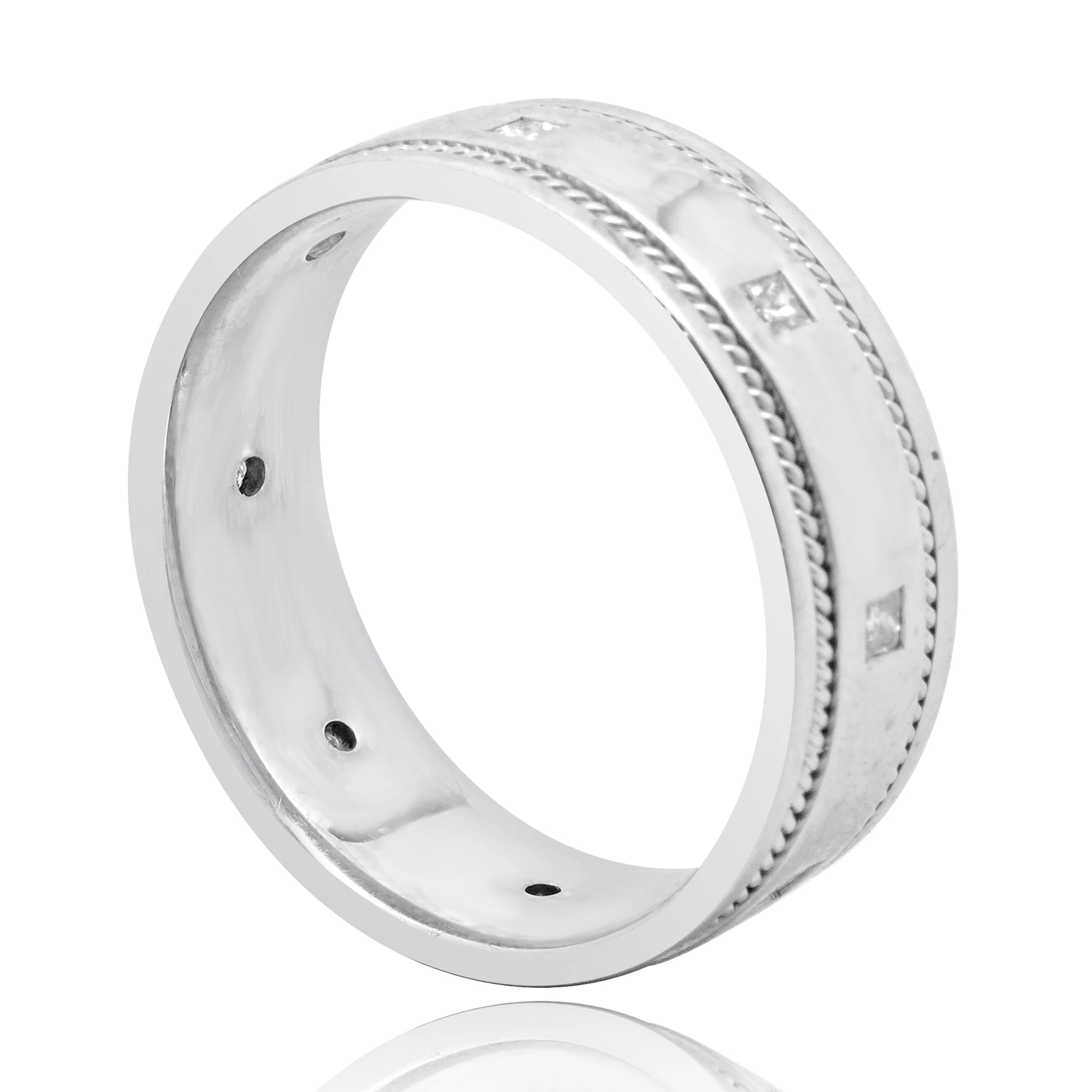 14 Karat White Gold Mens Diamond Band - Image 4