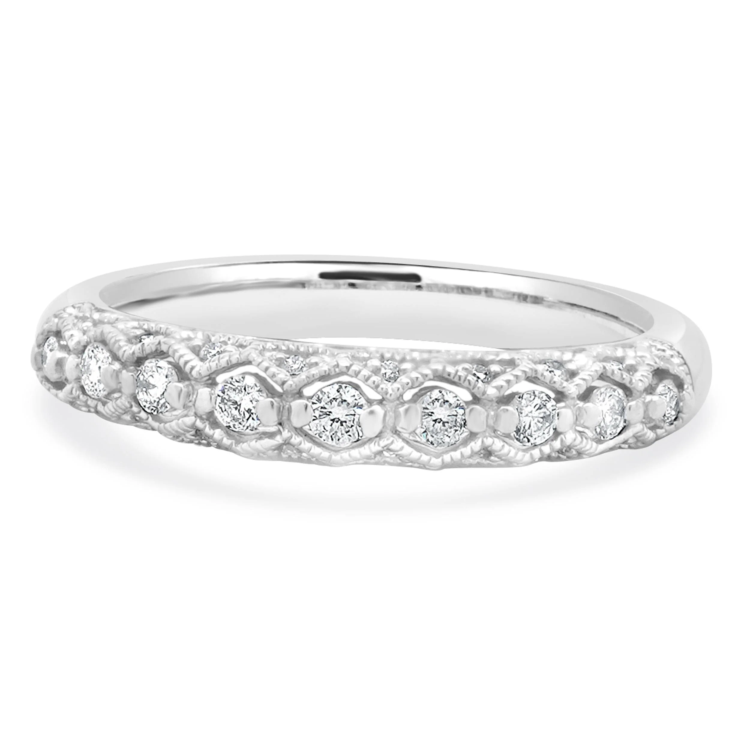 14 Karat White Gold Milgrain Diamond Band