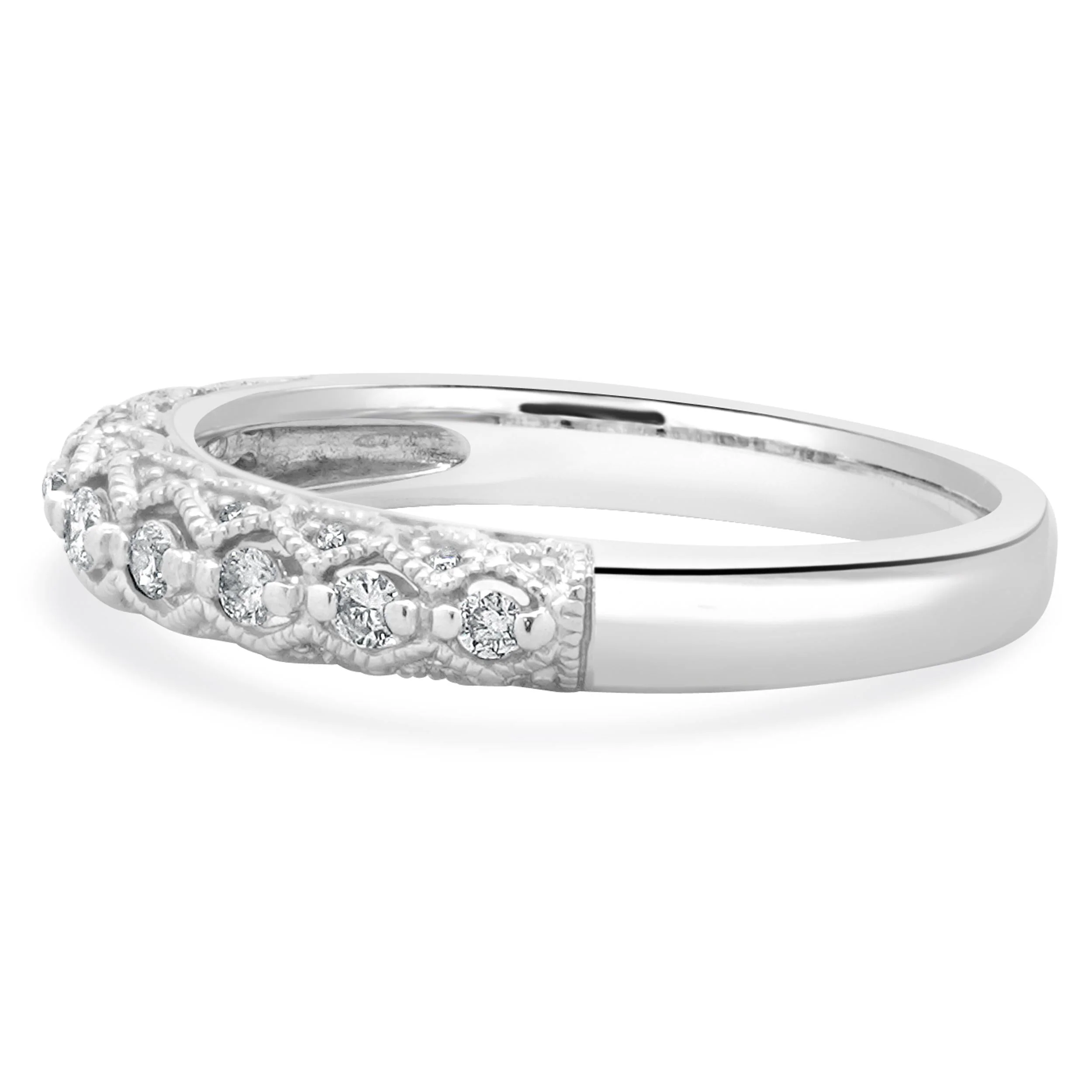 14 Karat White Gold Milgrain Diamond Band - Image 2