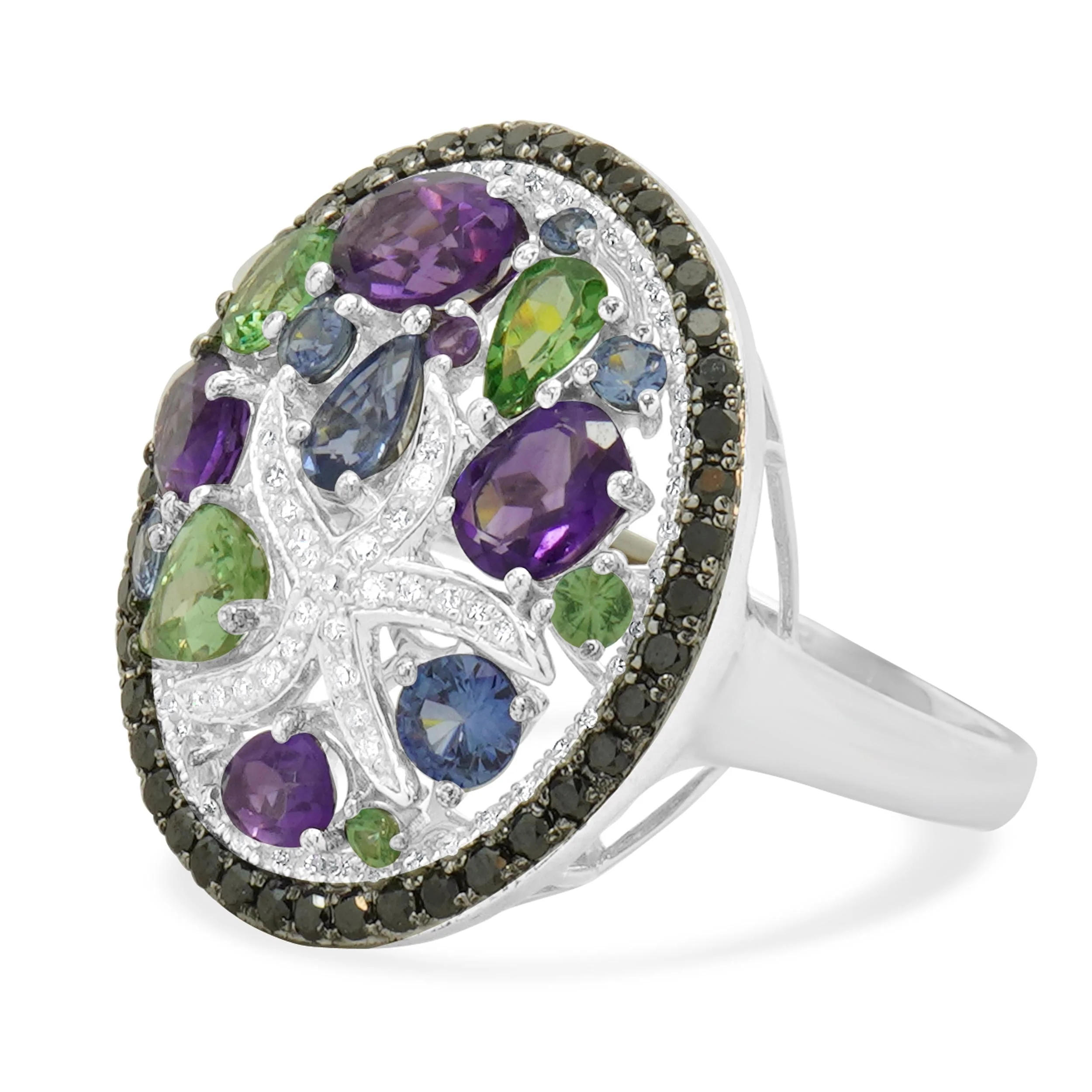 14 Karat White Gold Multi-Gemstone and Diamond Starfish Ring - Image 2