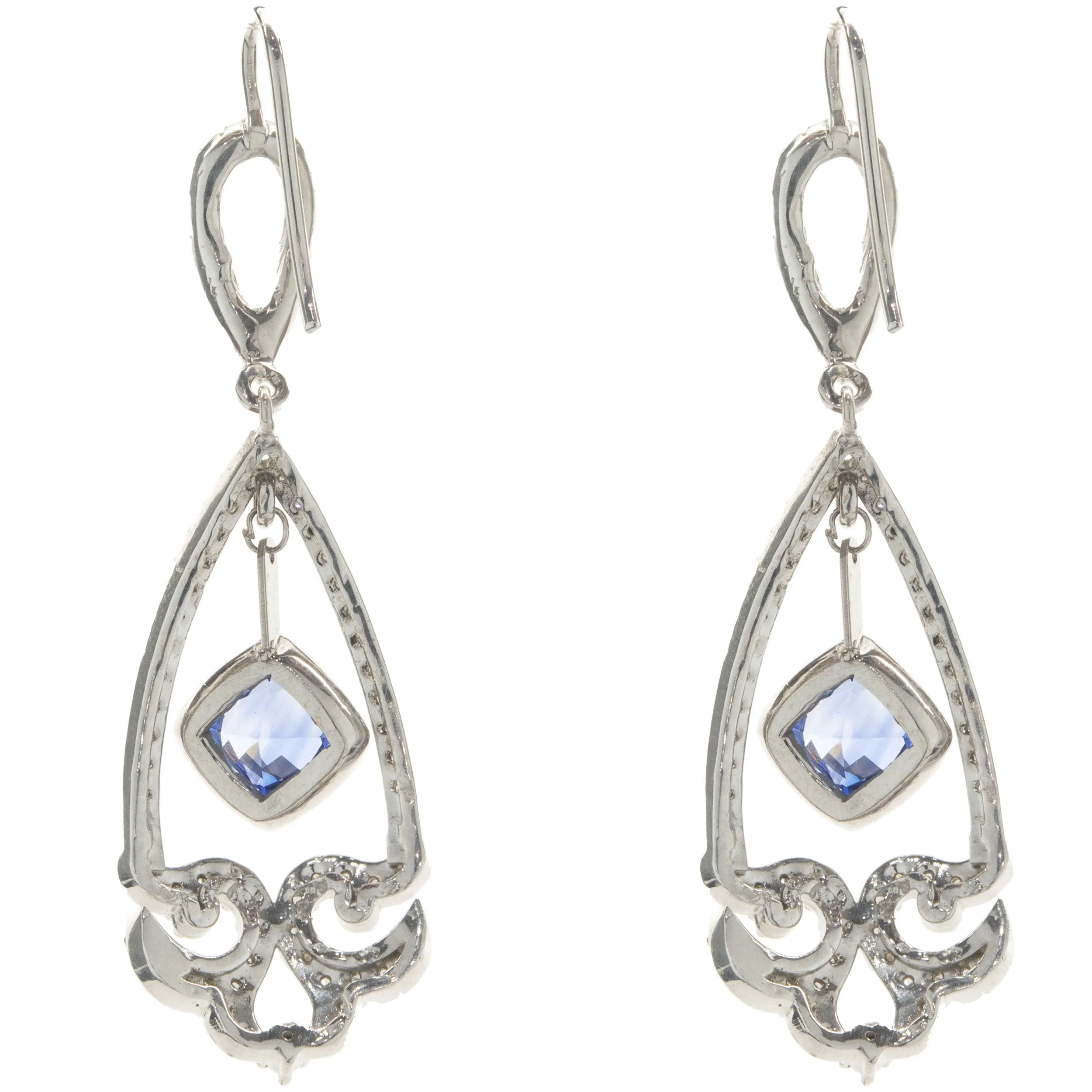 14 Karat White Gold NO HEAT Sapphire and Diamond Drop Earrings - Image 3