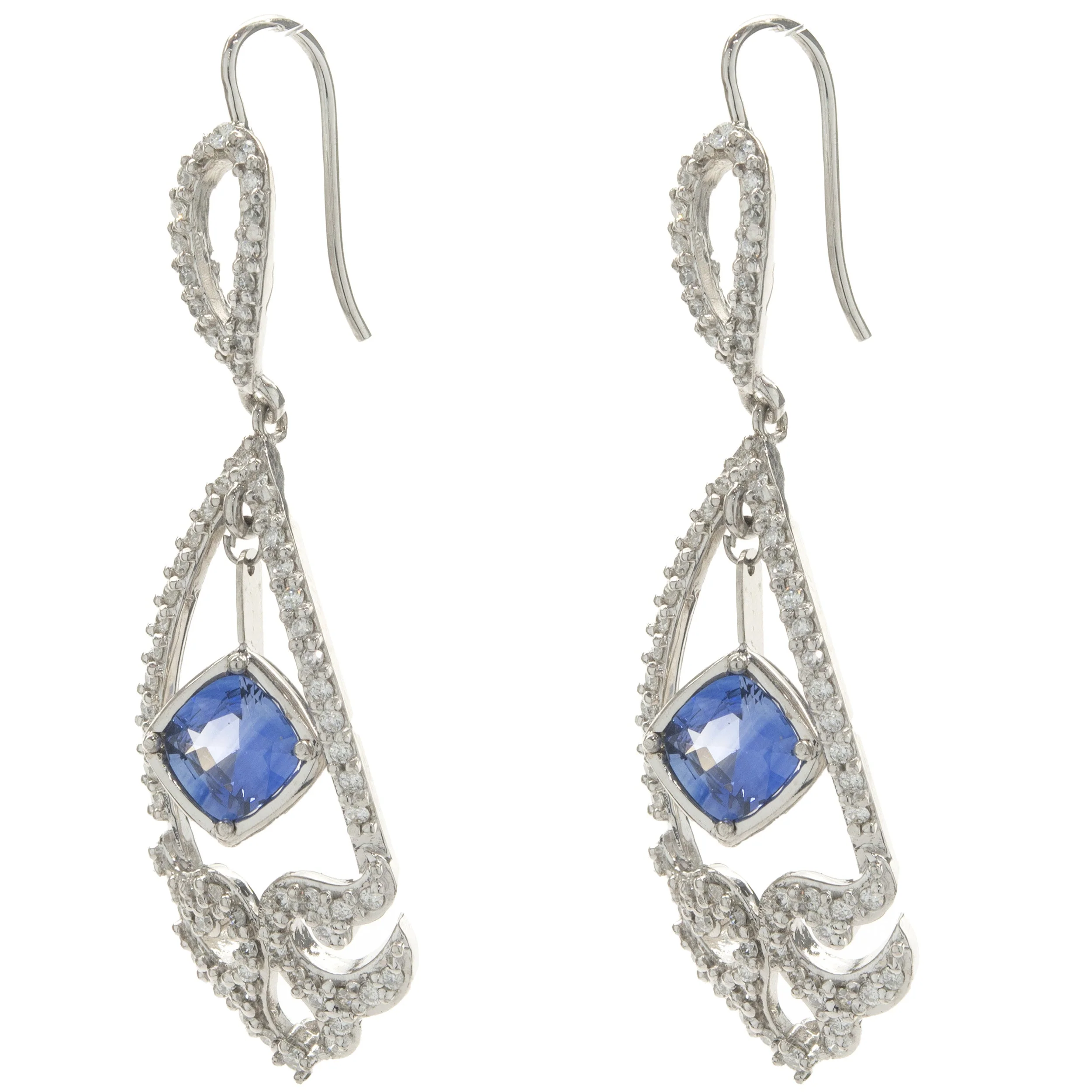14 Karat White Gold NO HEAT Sapphire and Diamond Drop Earrings - Image 4