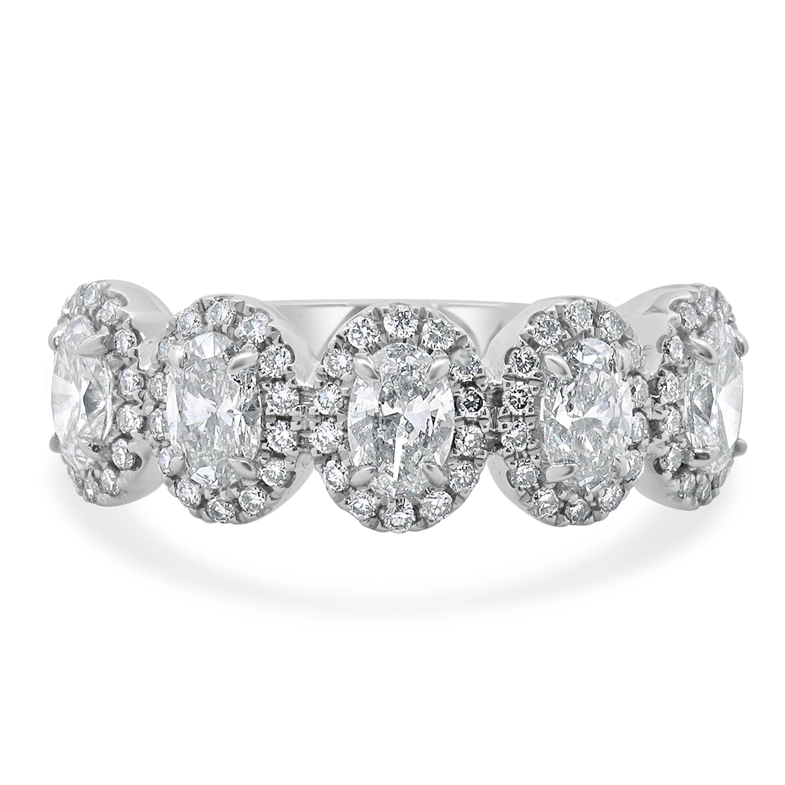 14 Karat White Gold Oval Diamond Band With Halos