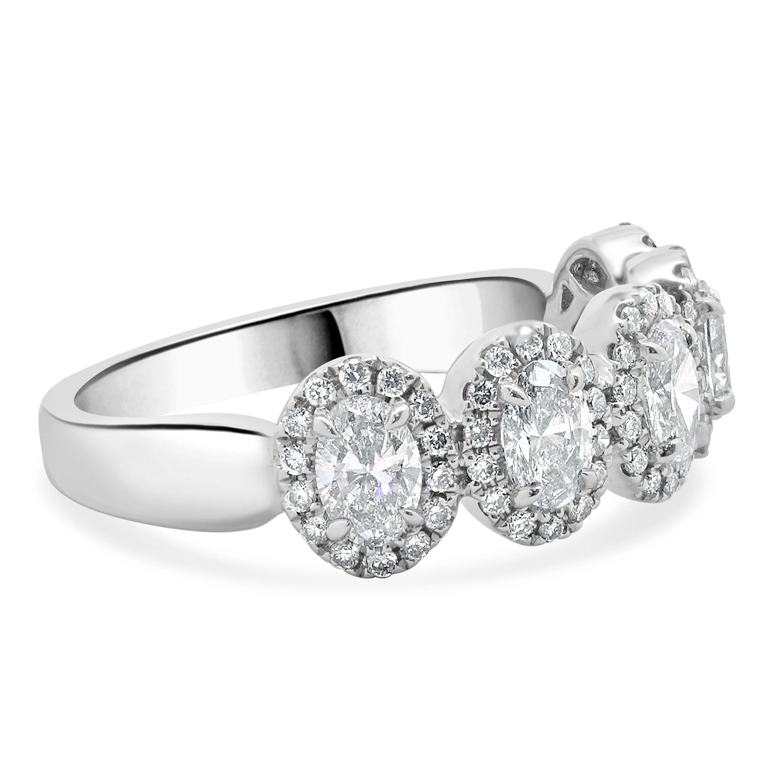 14 Karat White Gold Oval Diamond Band With Halos - Image 2