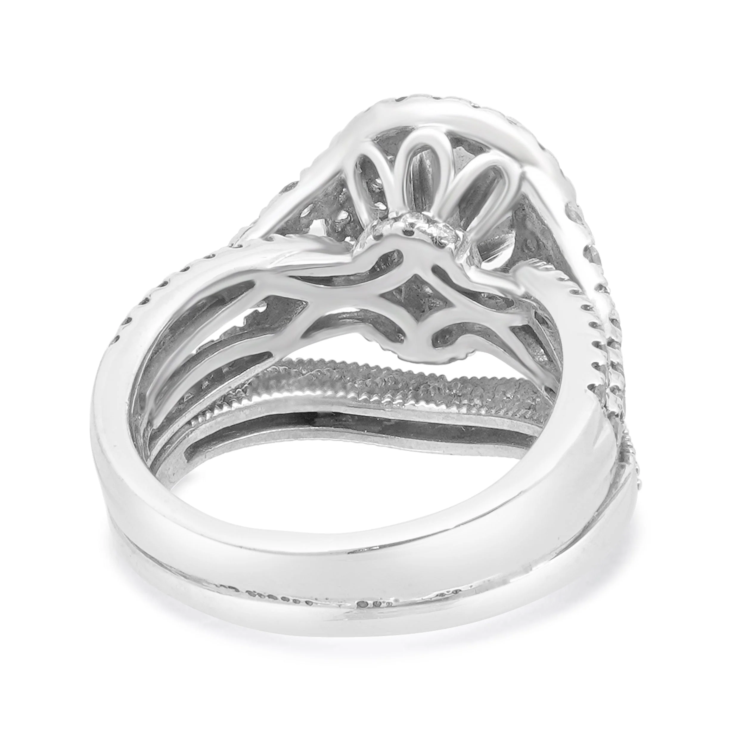 14 Karat White Gold Oval Diamond Double Halo w/Milgrain Wedding Set - Image 3