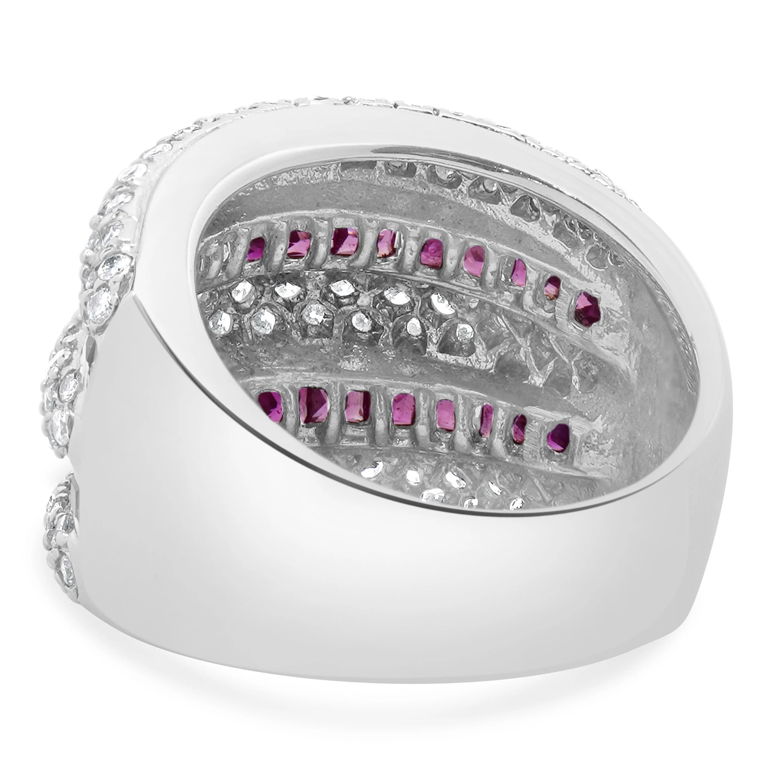 14 Karat White Gold Pave Diamond and Ruby Five Row Cigar Band - Image 3