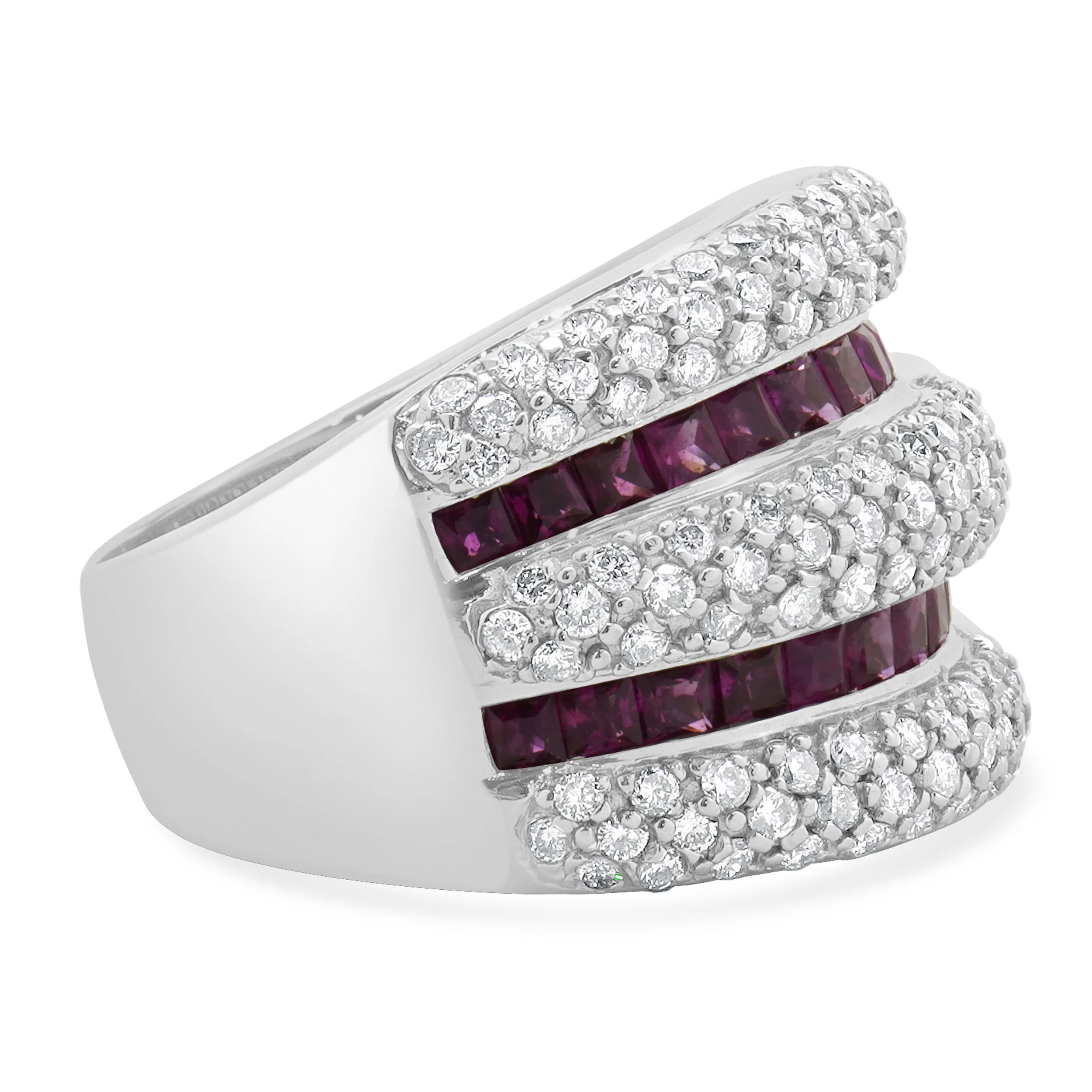 14 Karat White Gold Pave Diamond and Ruby Five Row Cigar Band - Image 4