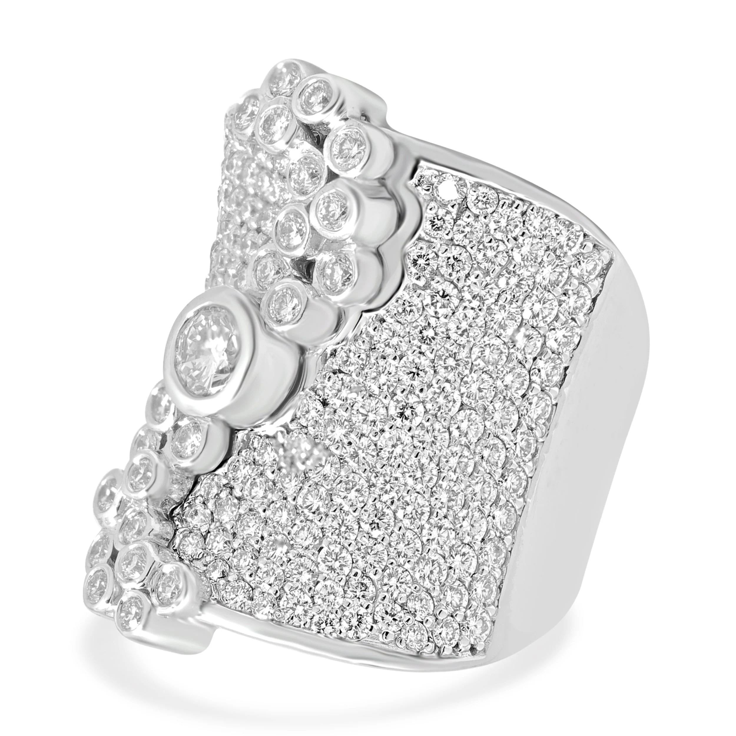 14 Karat White Gold Pave Diamond Concave Cigar Band with Cascading Bezel Set Diamonds - Image 2