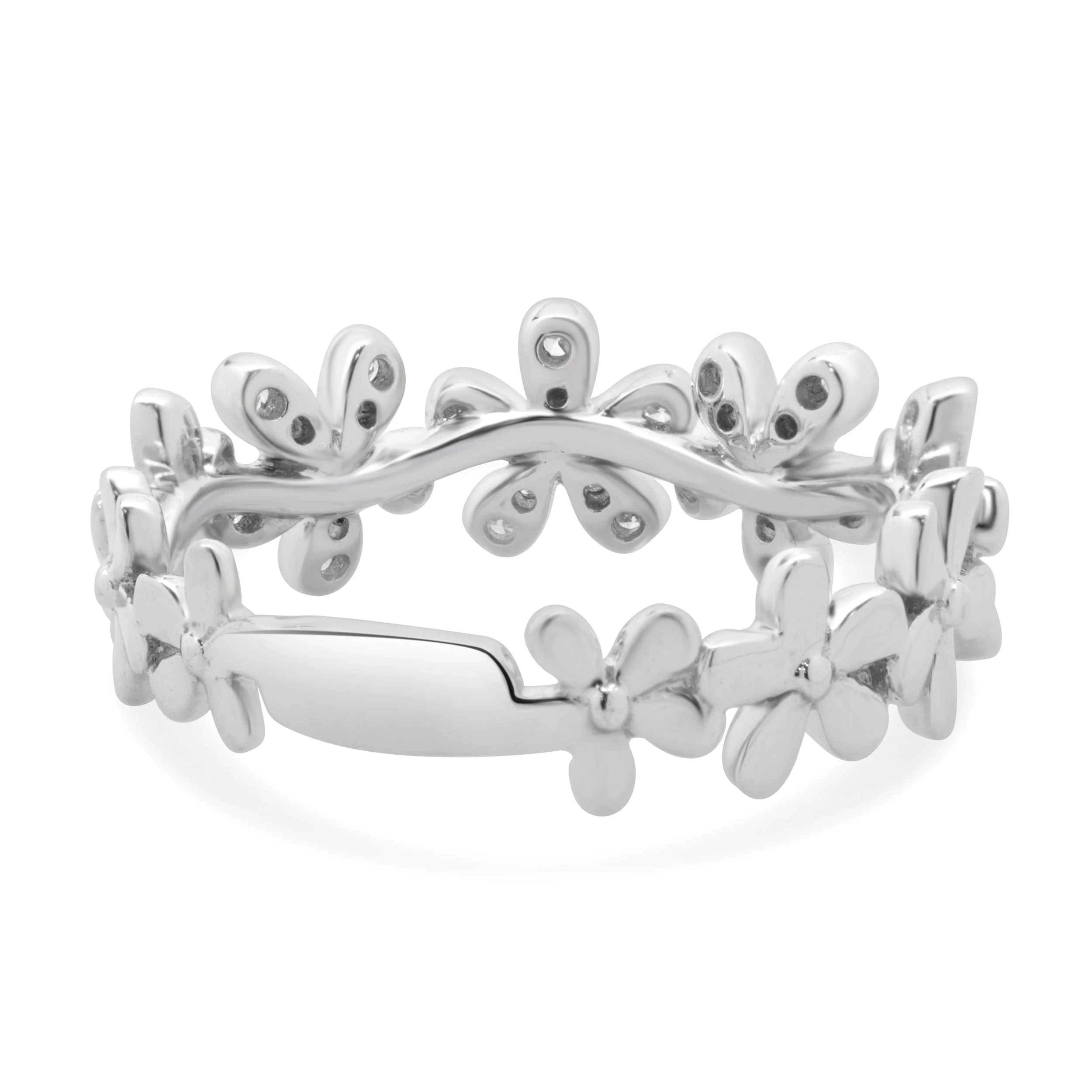 14 Karat White Gold Pave Diamond Flower Station Band - Image 4