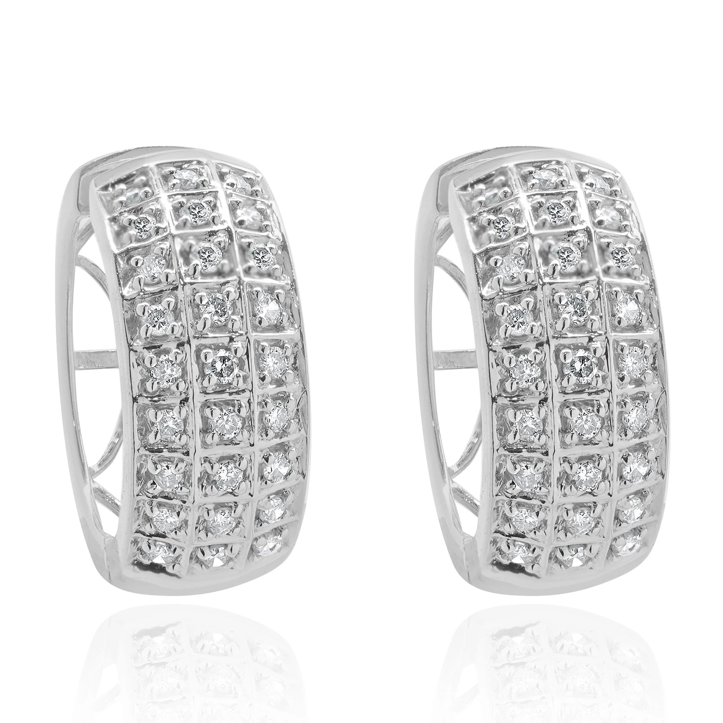 14 Karat White Gold Pave Diamond Huggie Hoop Earrings