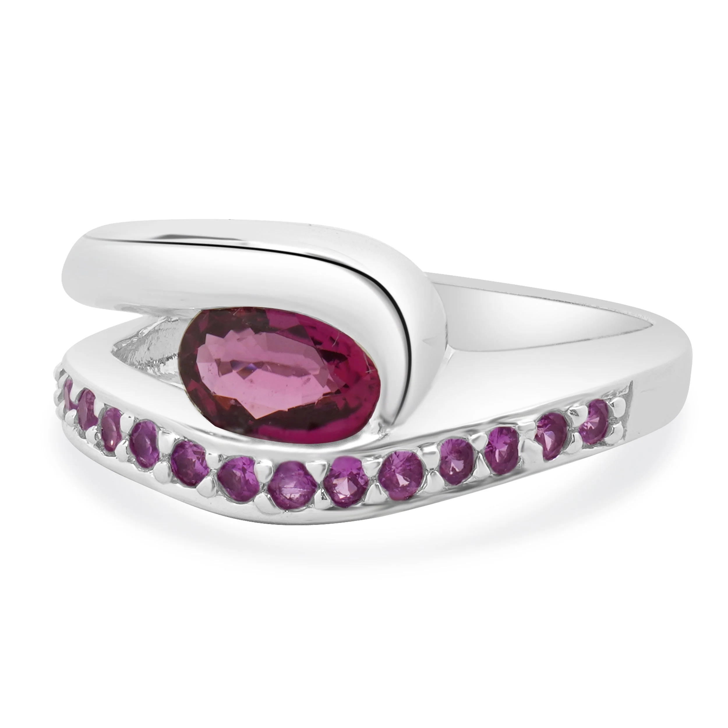 14 Karat White Gold Pink Sapphire Bypass Ring