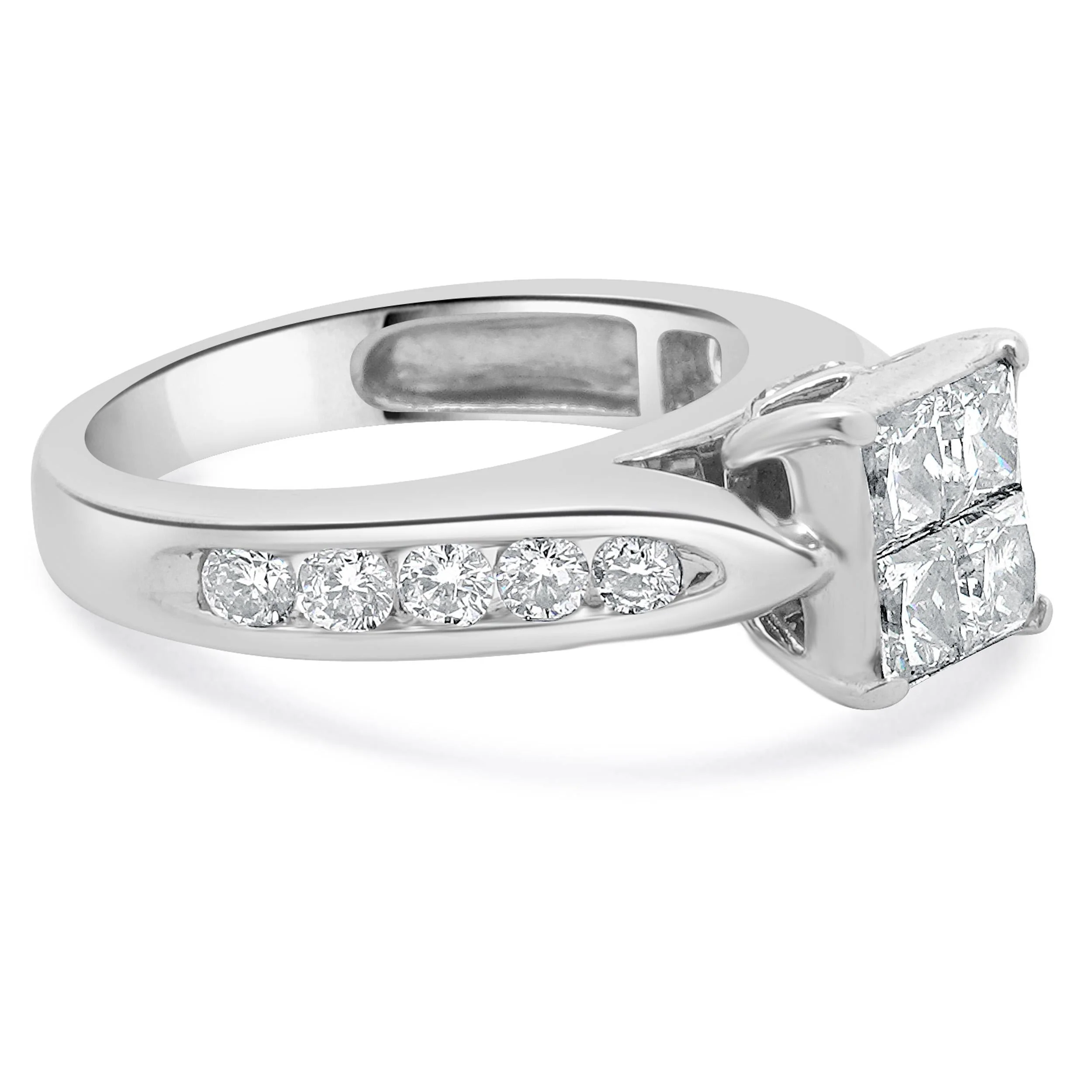 14 Karat White Gold Princess Cut Cluster Diamond Engagement Ring - Image 4