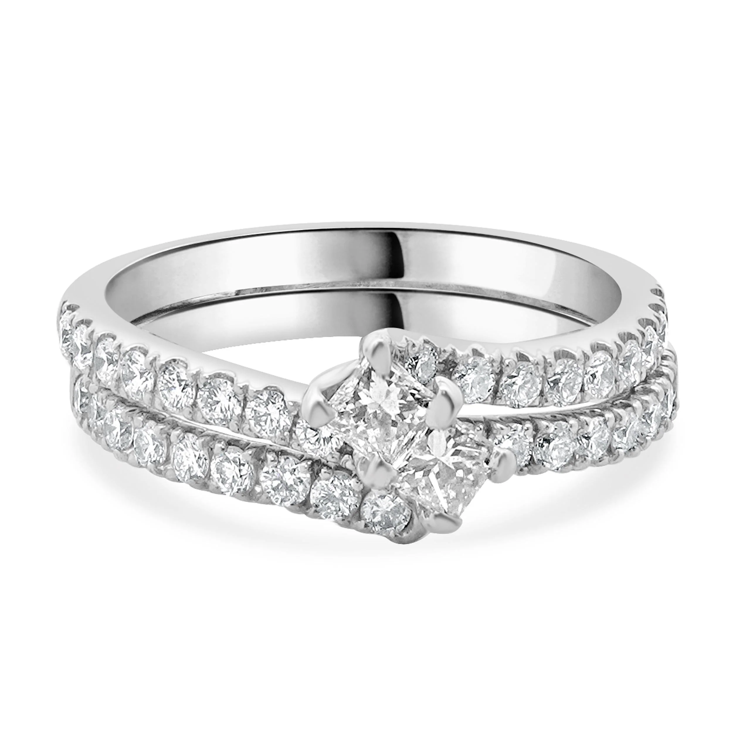 14 Karat White Gold Princess Cut Diamond Wedding Set