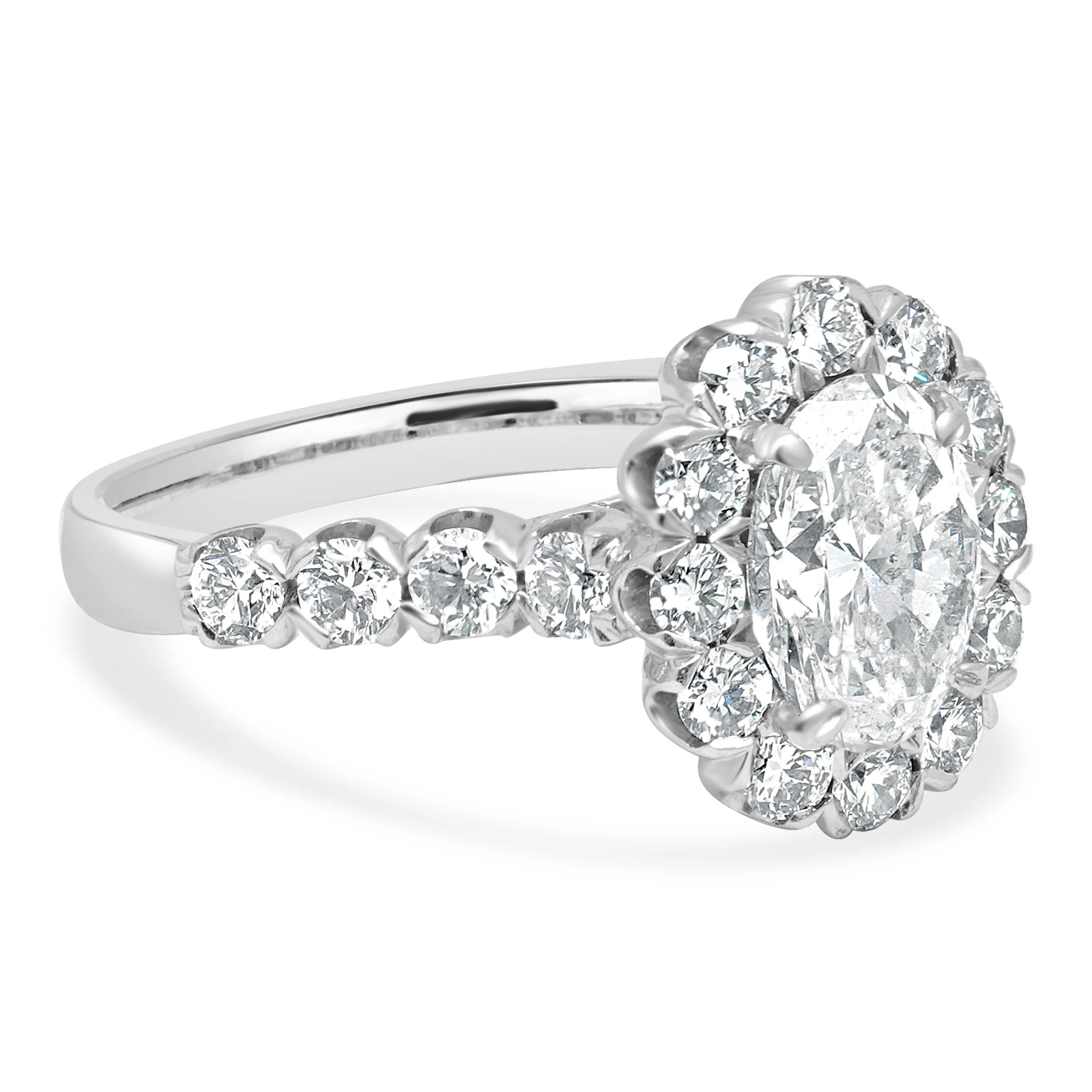 14 Karat White Gold Prong Set GIA Certified Oval Brilliant and Round Cut Diamond Halo Engagement Ring - Image 3