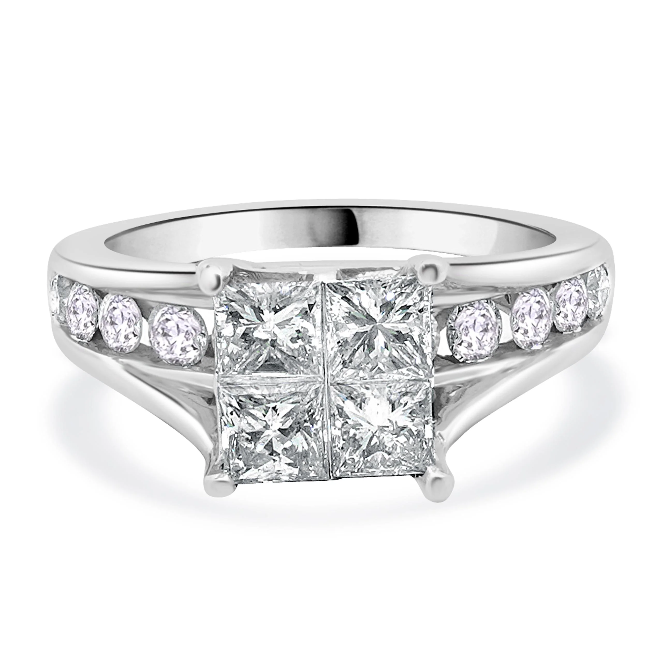 14 Karat White Gold Quad Set Princess Cut Diamond Engagement Ring
