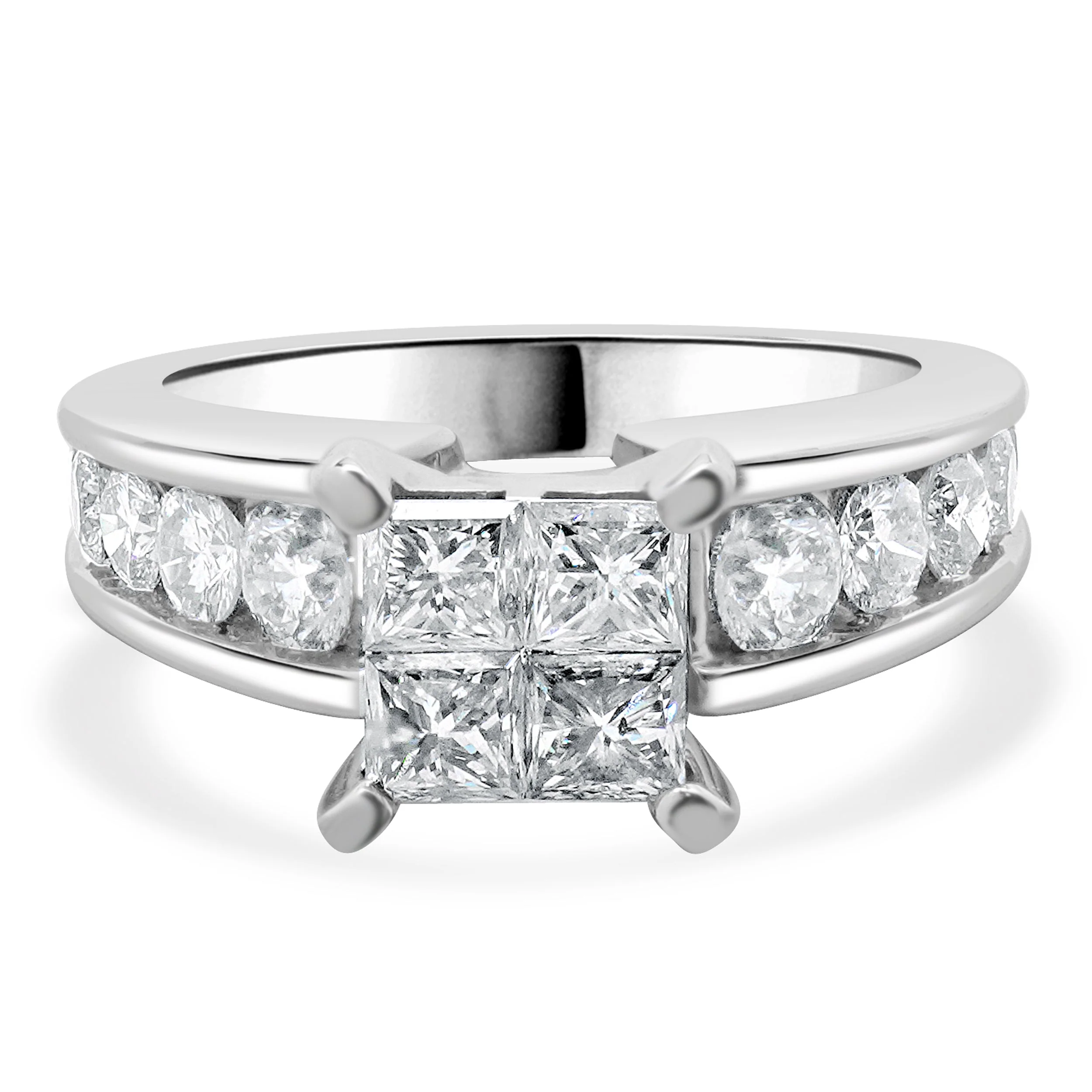 14 Karat White Gold Quad Set Princess Cut Diamond Engagement Ring