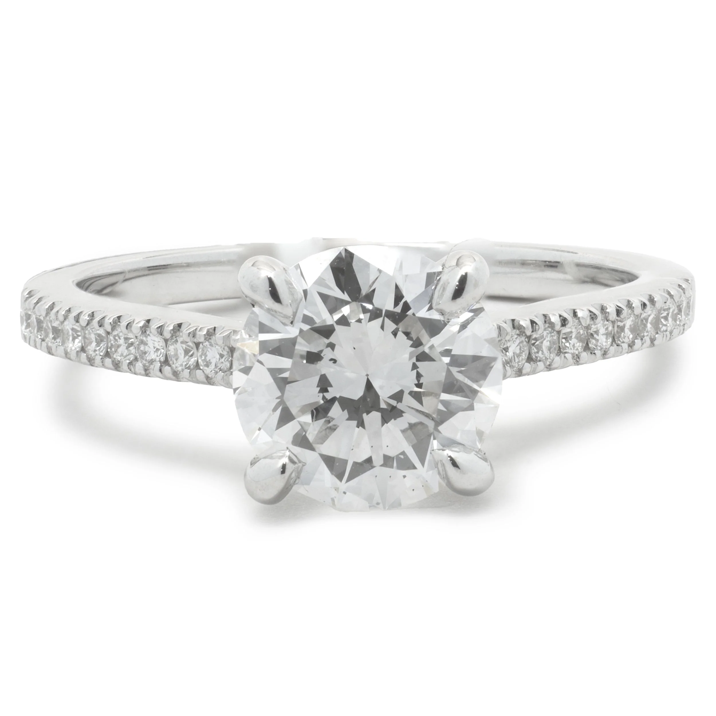 14 Karat White Gold Round Brilliant Cut Diamond Engagement Ring