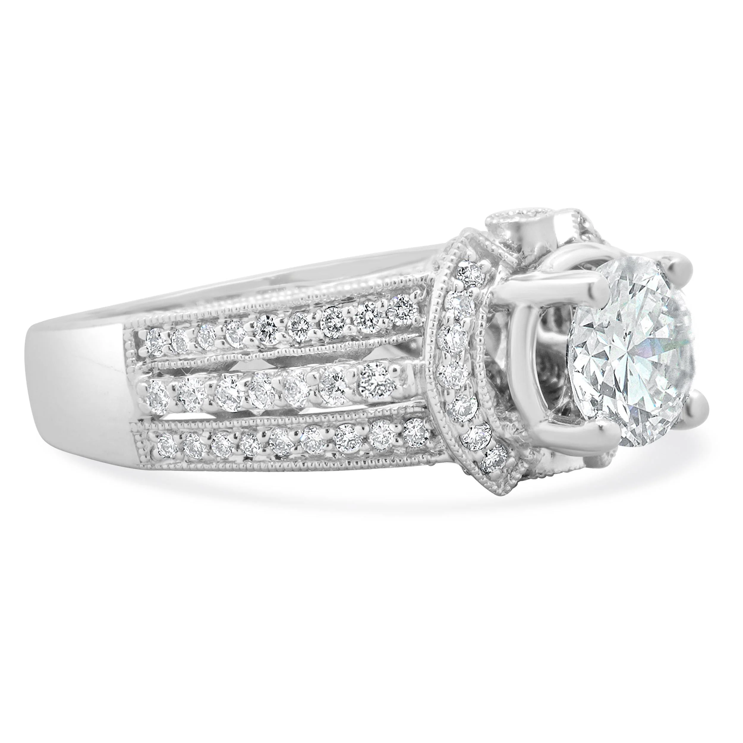 14 Karat White Gold Round Brilliant Cut Diamond Engagement Ring - Image 4