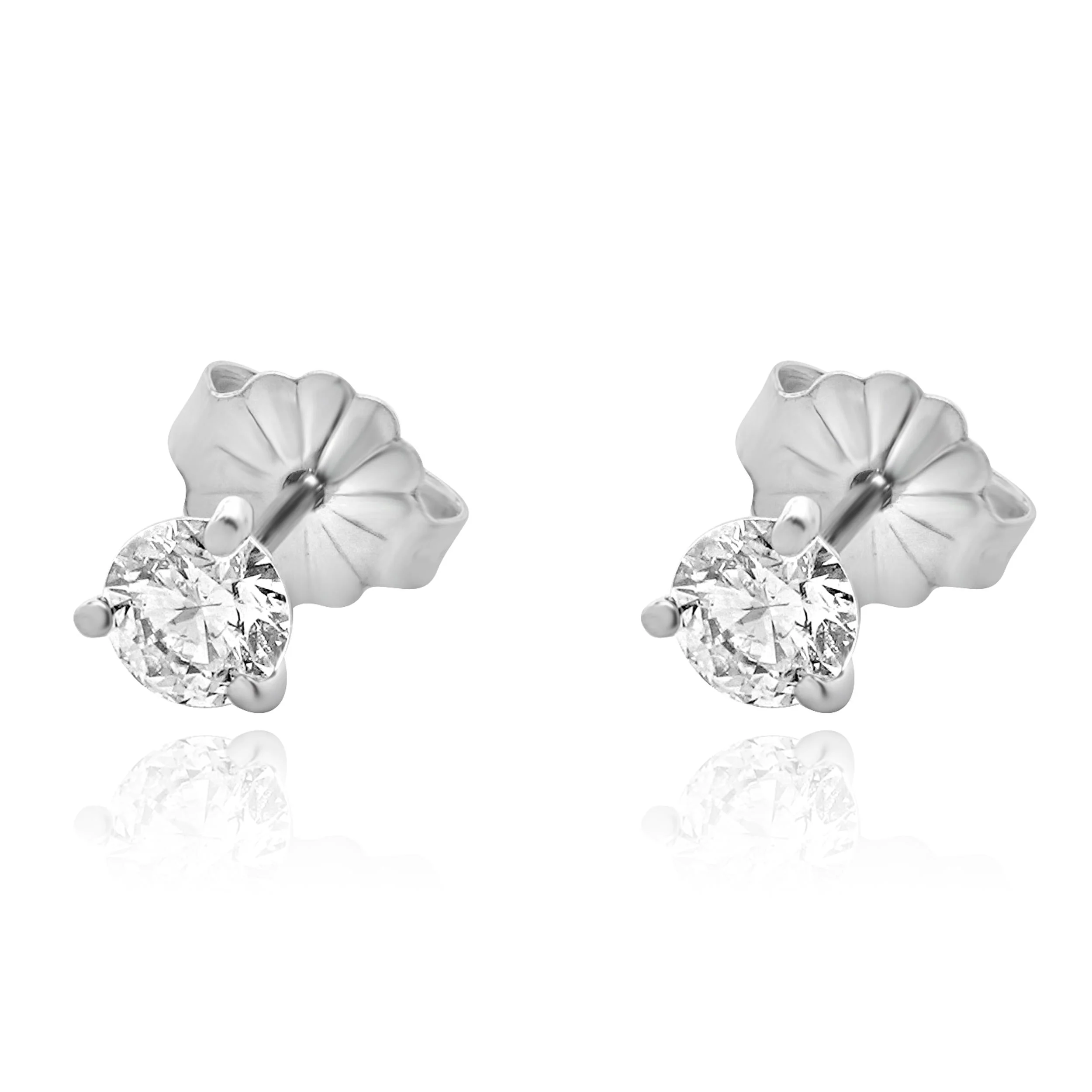 14 Karat White Gold Round Brilliant Cut Diamond Stud Earrings