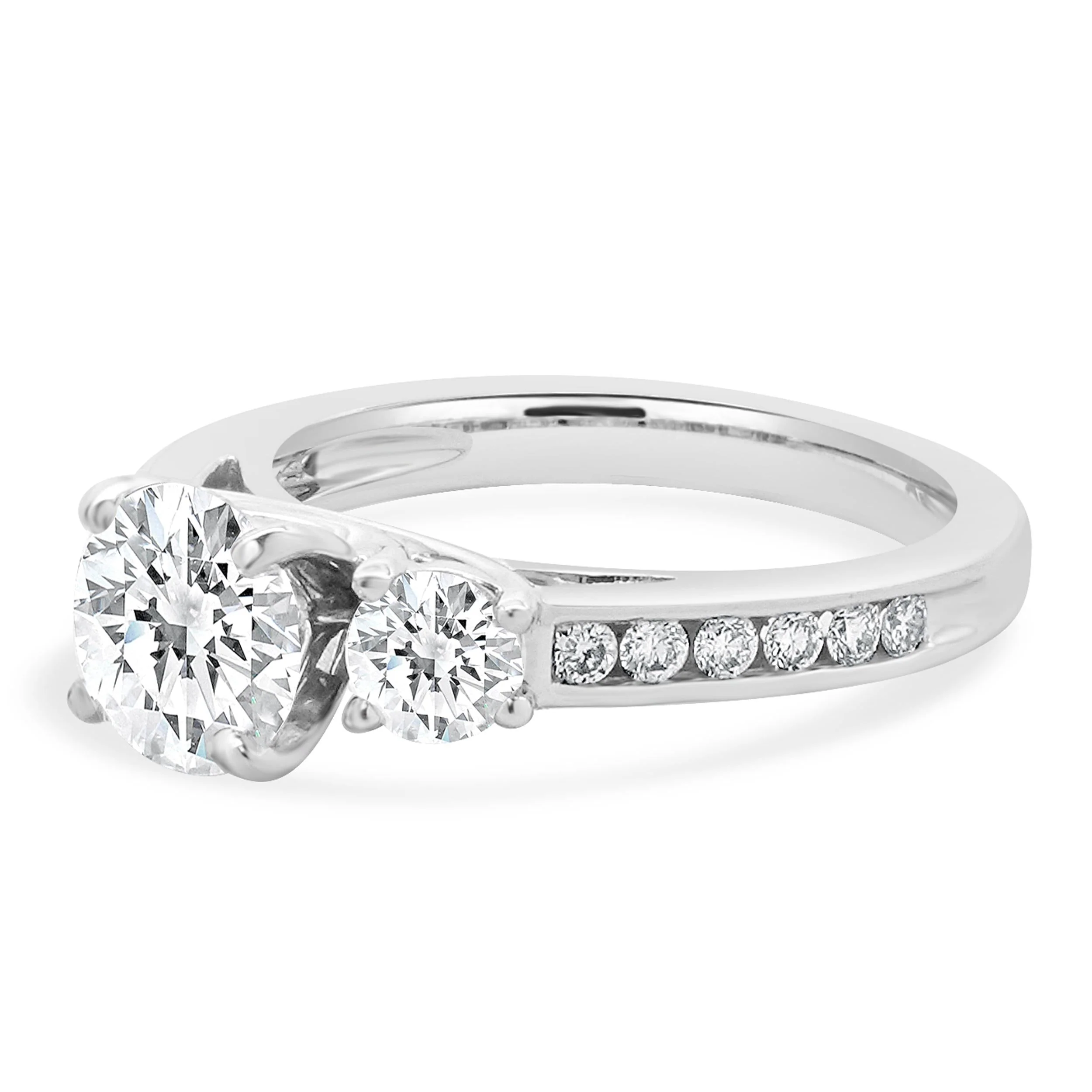 14 Karat White Gold Round Brilliant Cut Three Stone Diamond Engagement Ring - Image 2