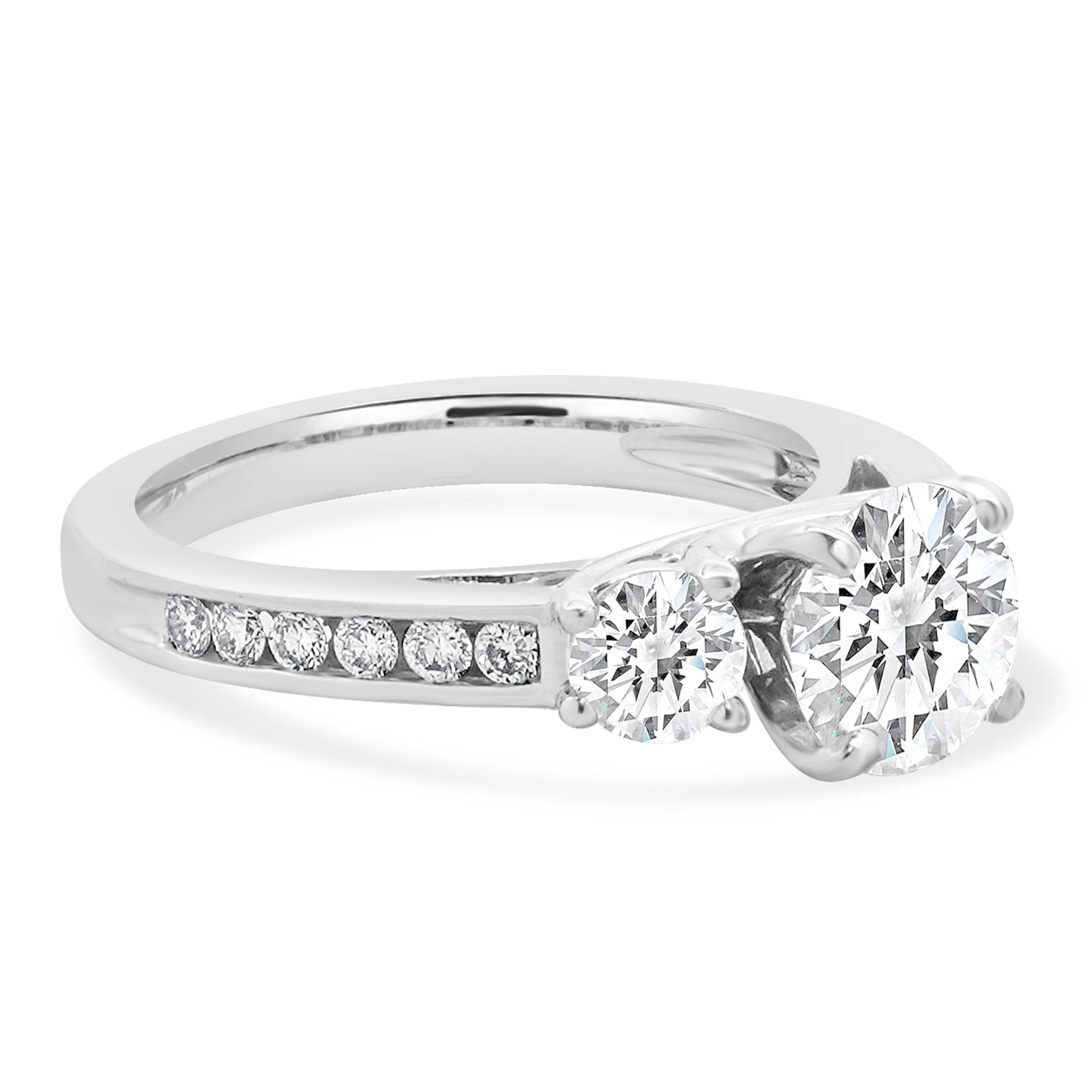 14 Karat White Gold Round Brilliant Cut Three Stone Diamond Engagement Ring - Image 3