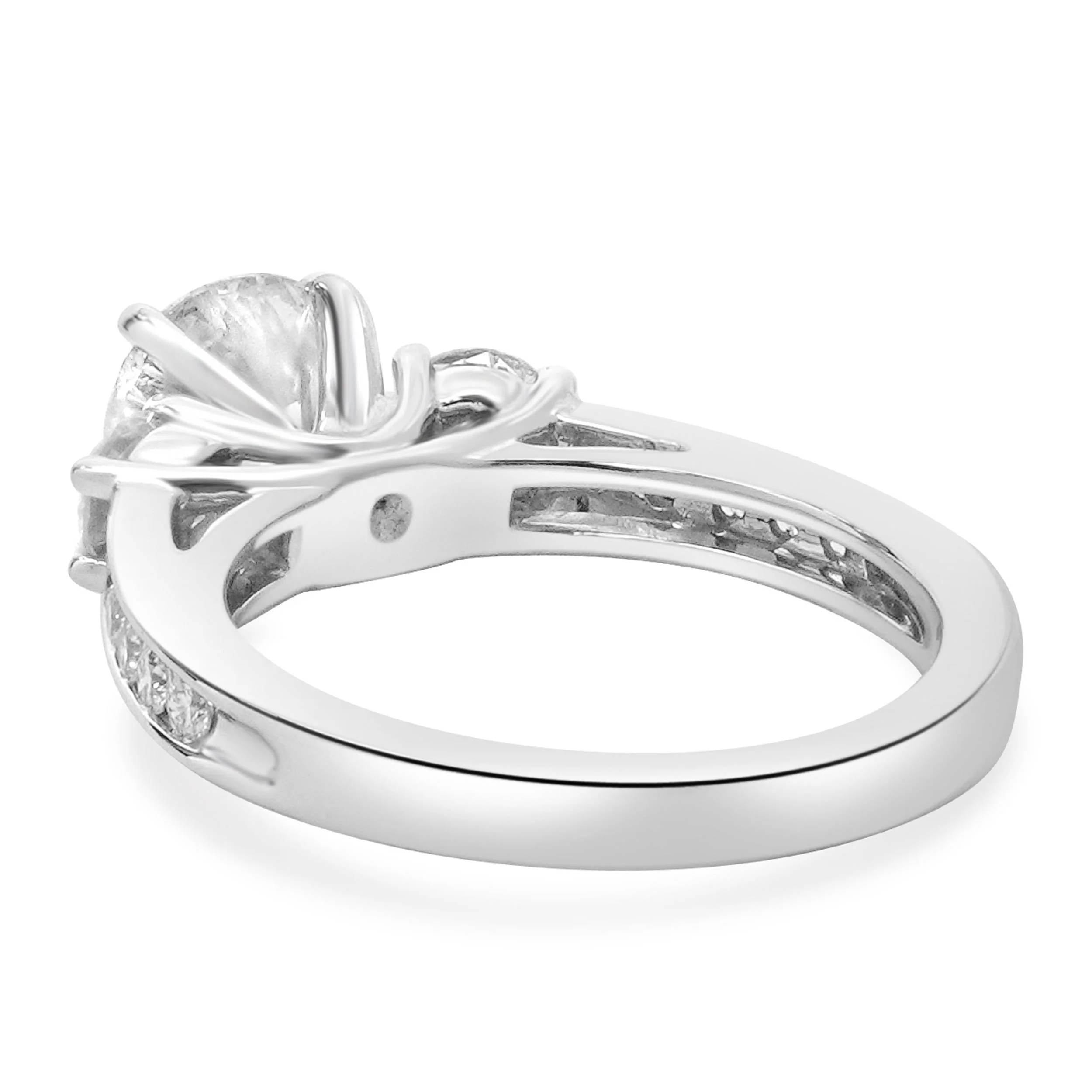 14 Karat White Gold Round Brilliant Cut Three Stone Diamond Engagement Ring - Image 4