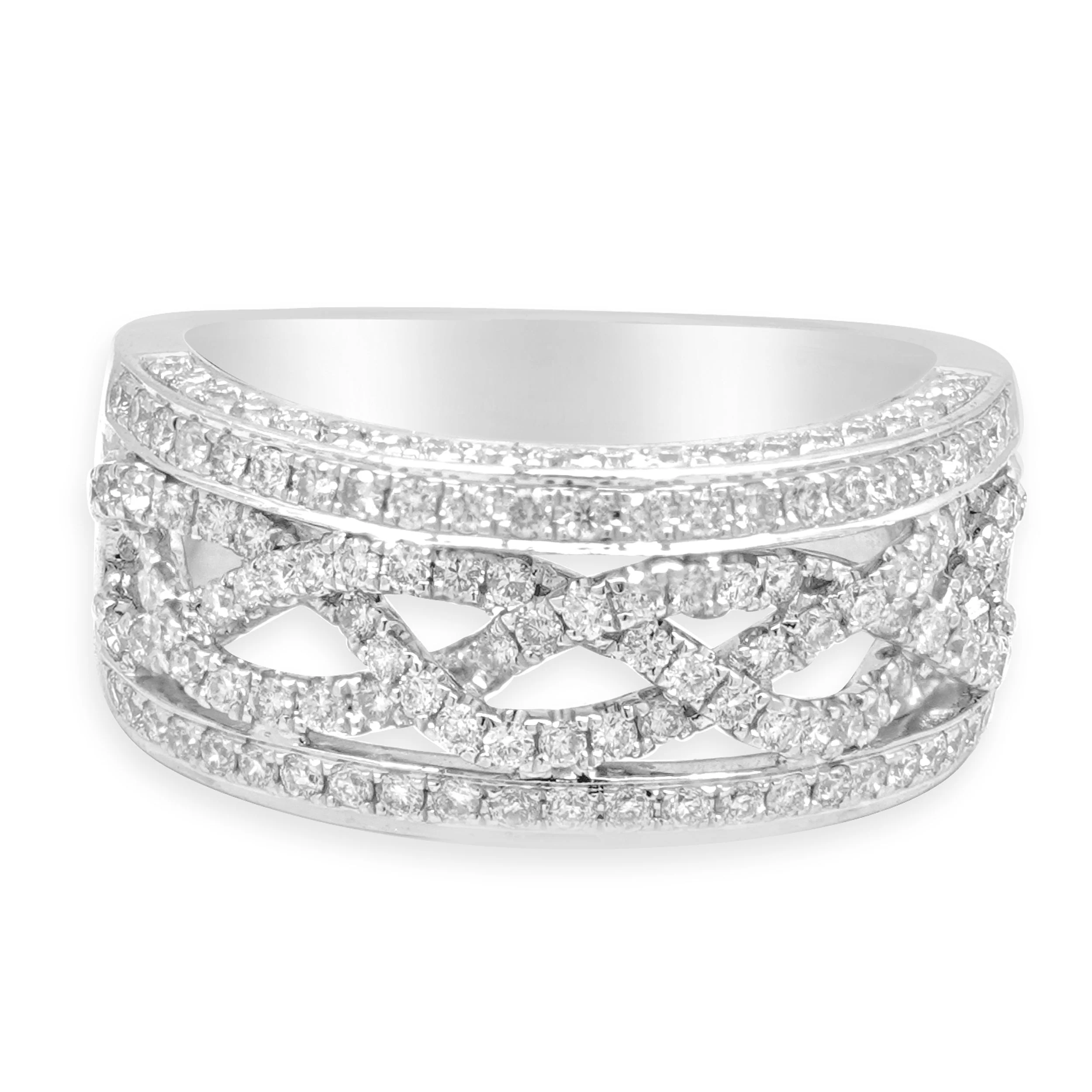 14 Karat White Gold Round Diamond Braided Band