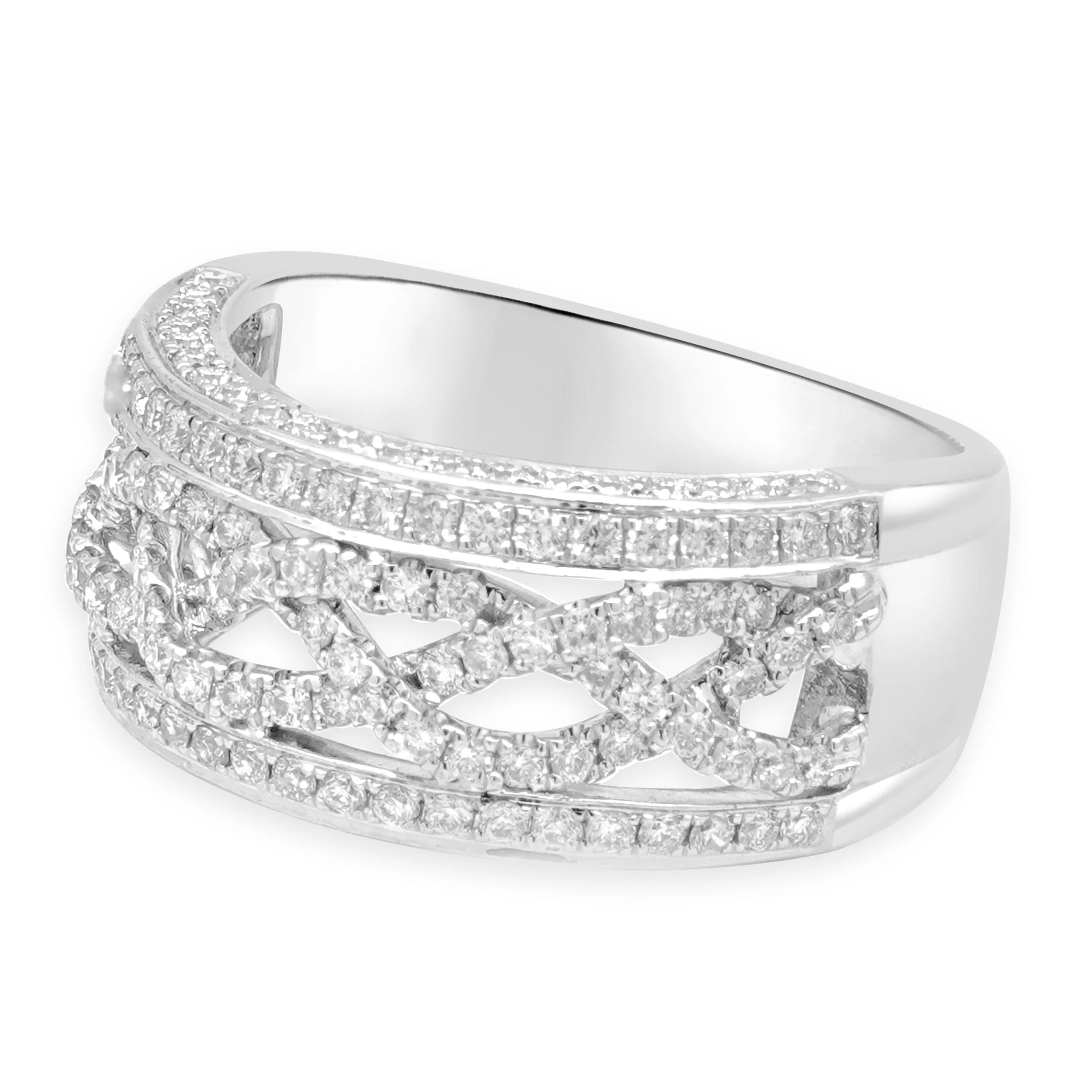 14 Karat White Gold Round Diamond Braided Band - Image 2