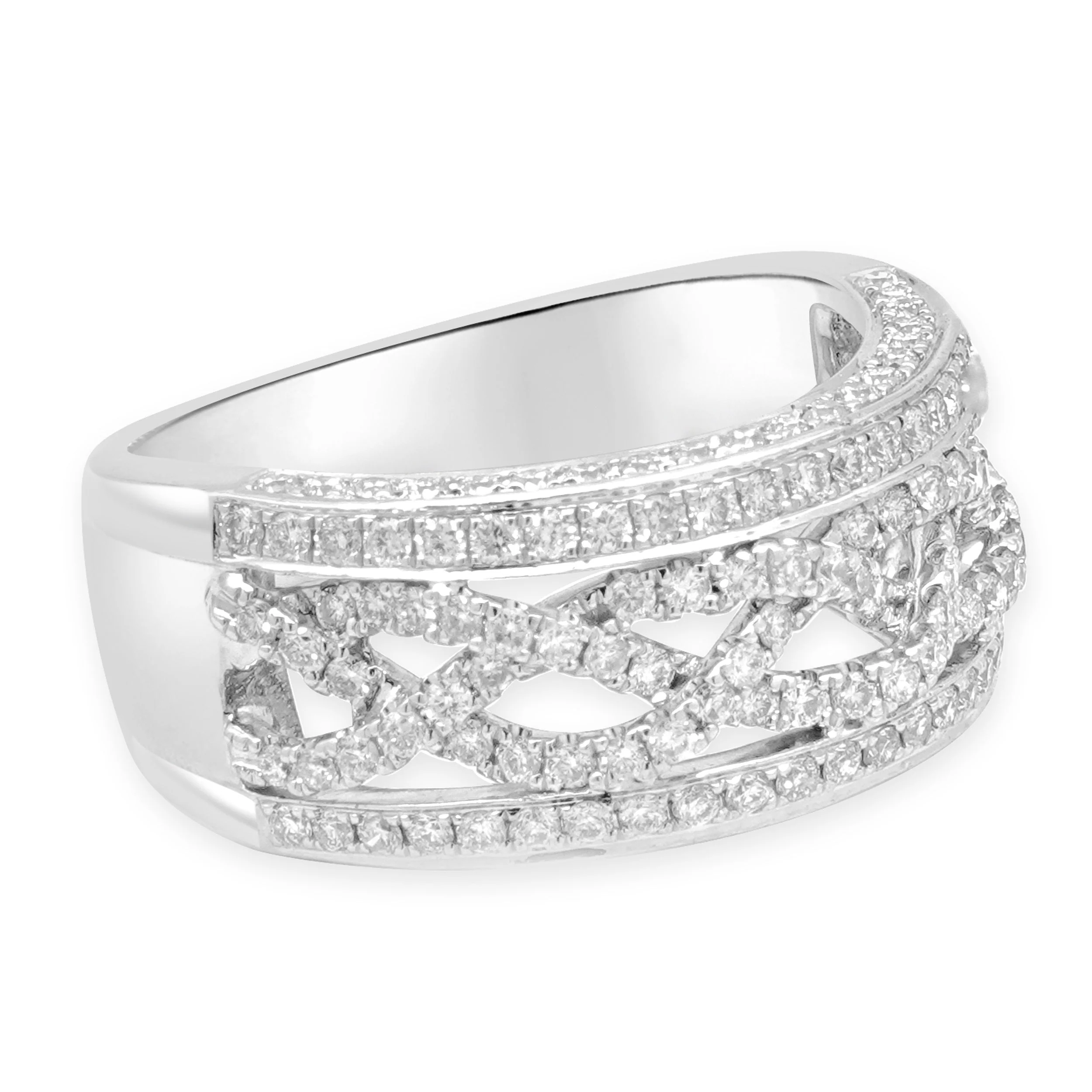 14 Karat White Gold Round Diamond Braided Band - Image 3