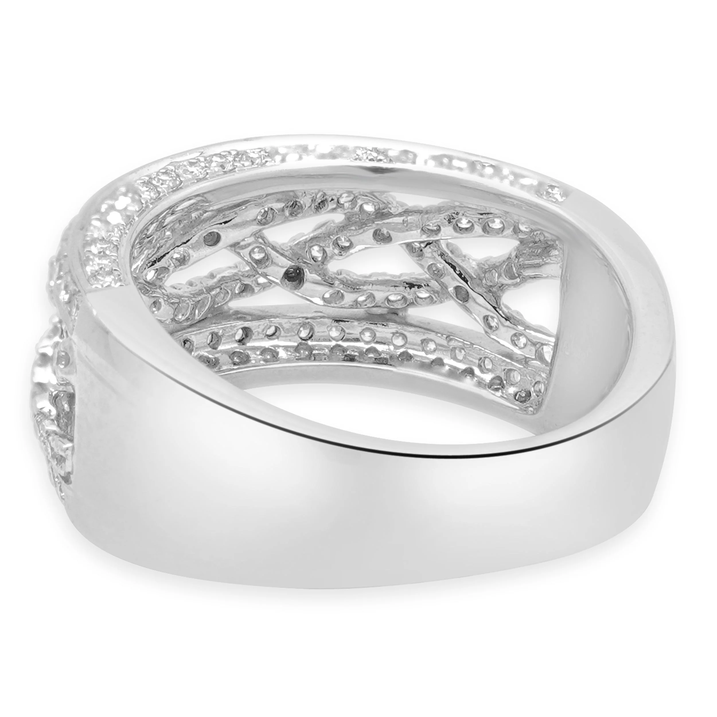 14 Karat White Gold Round Diamond Braided Band - Image 4