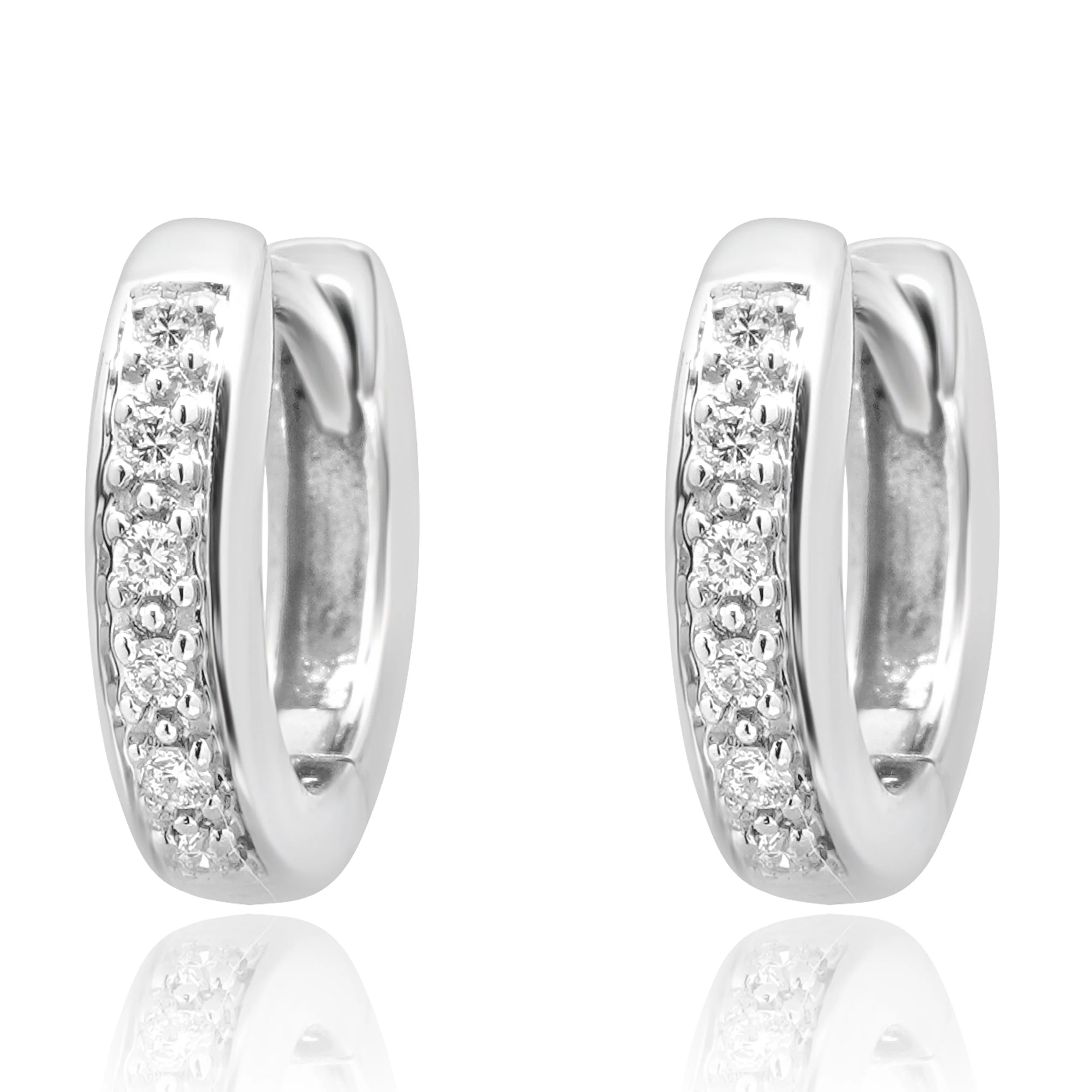14 Karat White Gold Round Diamond Huggie Earrings