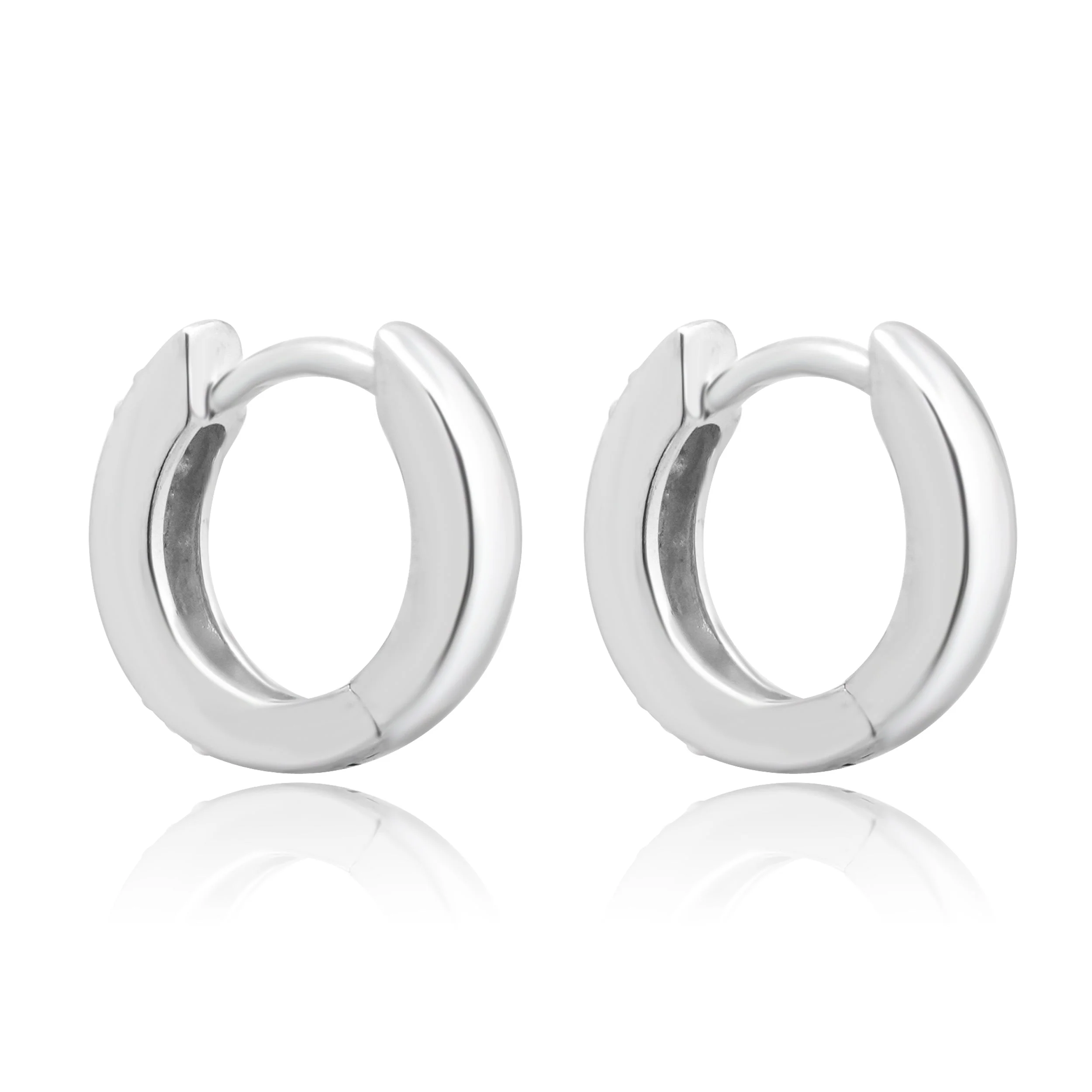 14 Karat White Gold Round Diamond Huggie Earrings - Image 3