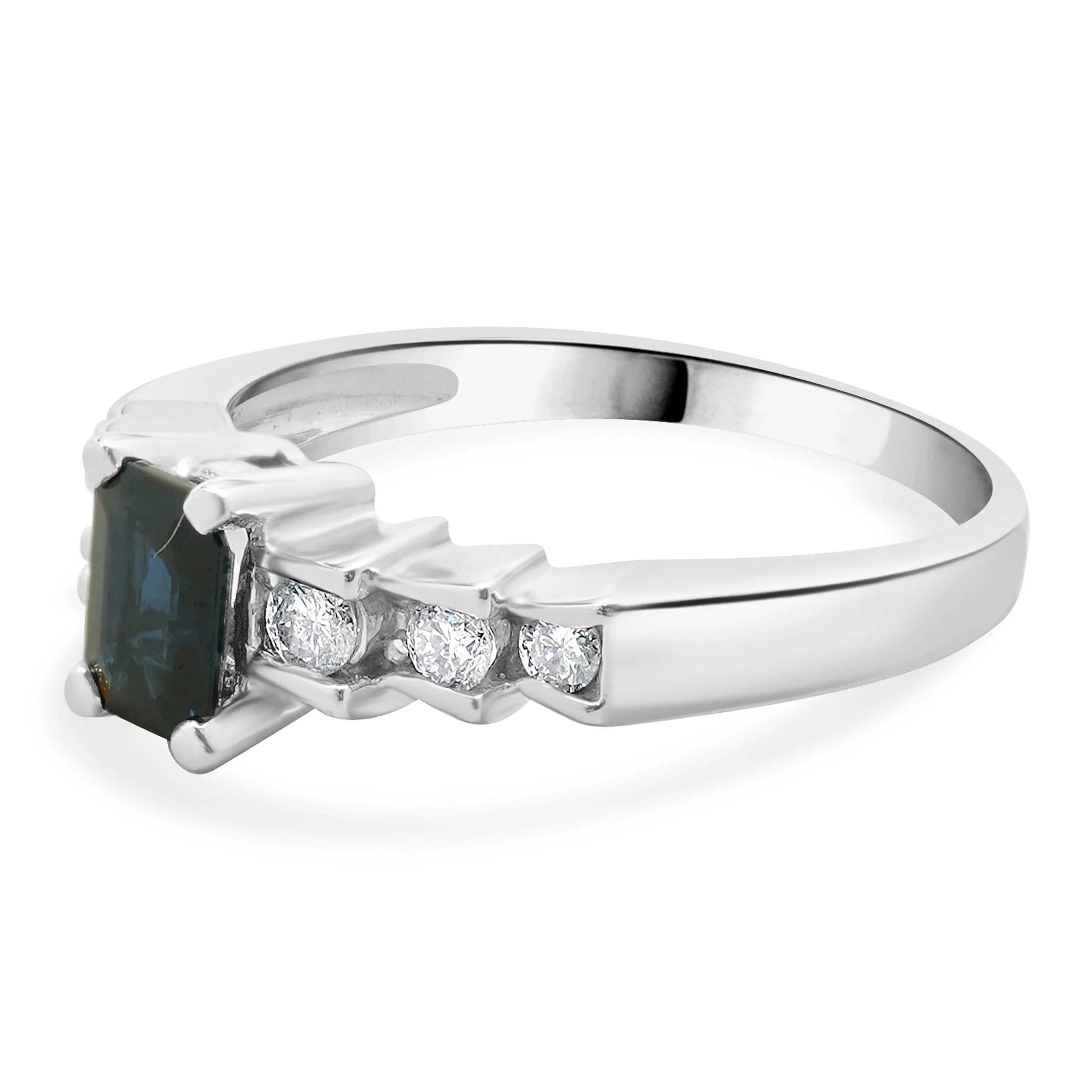 14 Karat White Gold Sapphire and Diamond Step Ring - Image 2