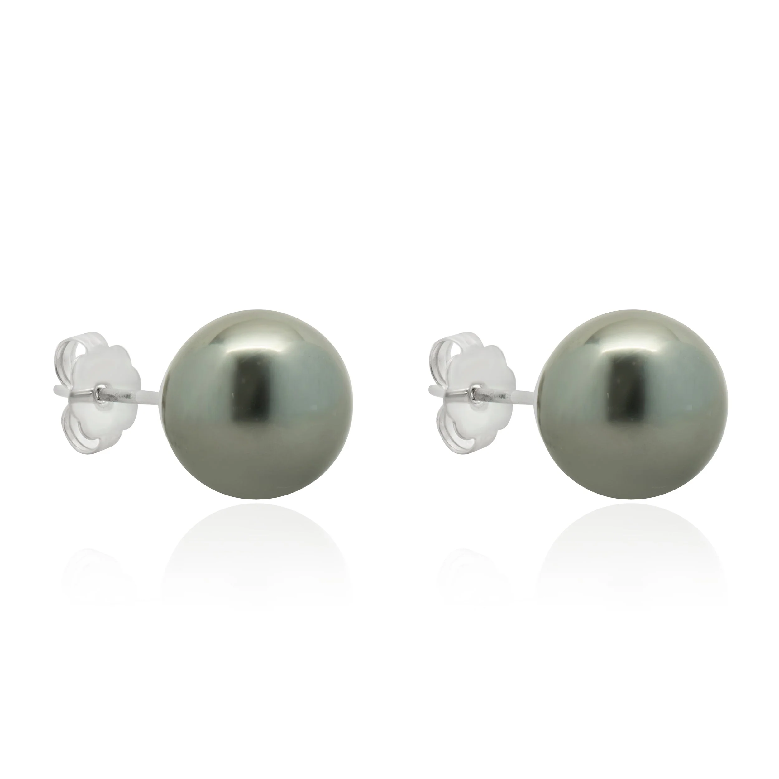 14 Karat White Gold Tahitian Pearl and Diamond Stud Earrings - Image 2