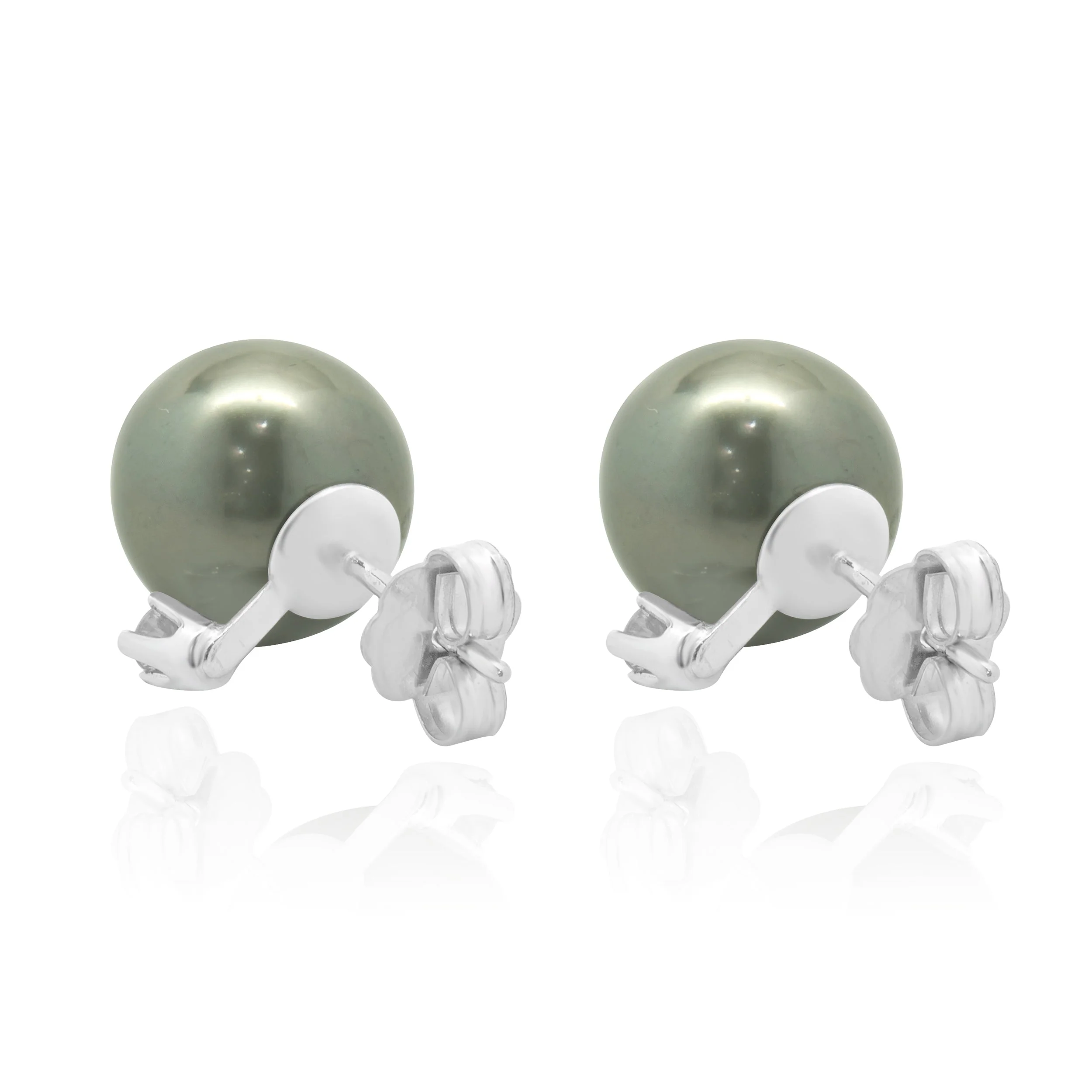 14 Karat White Gold Tahitian Pearl and Diamond Stud Earrings - Image 3
