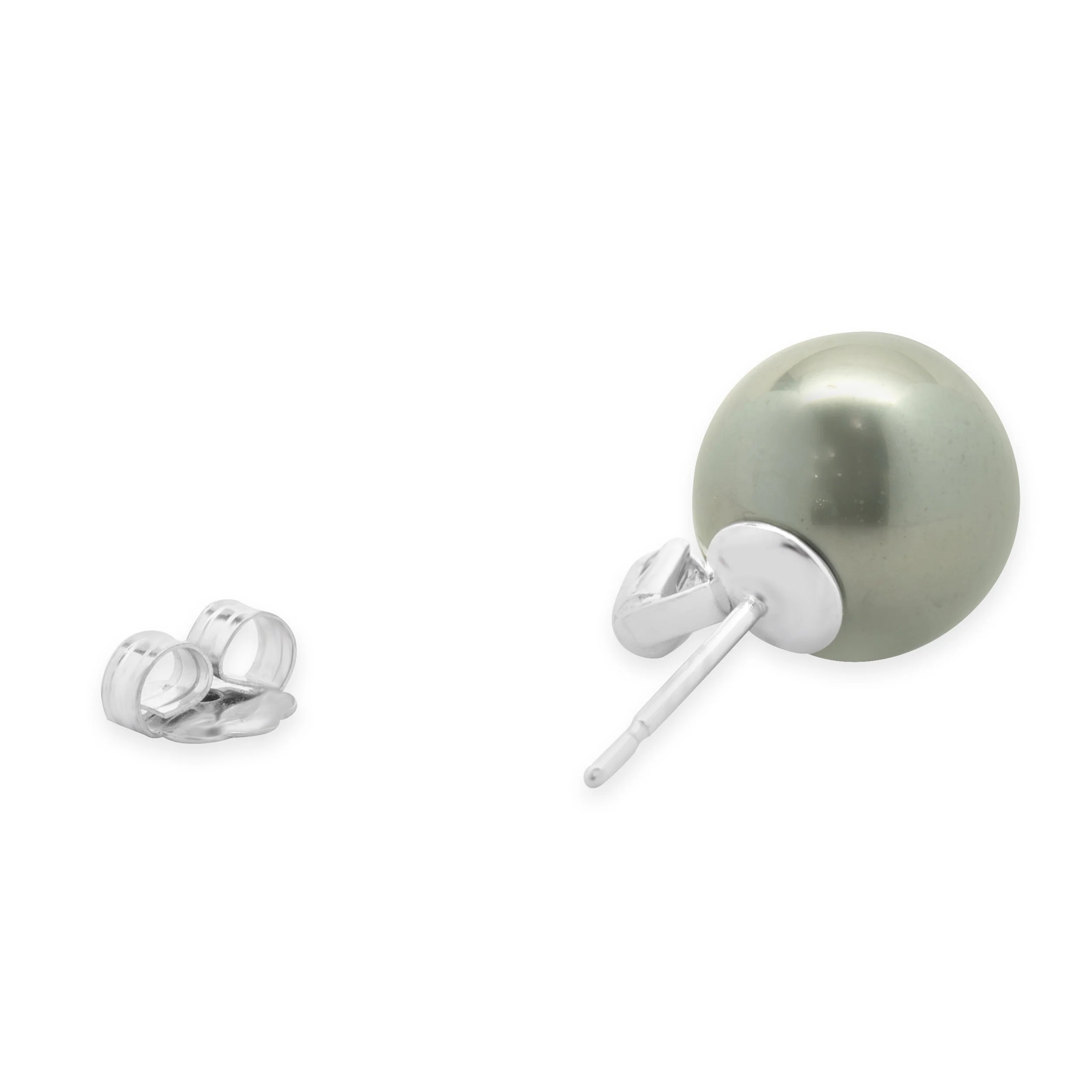14 Karat White Gold Tahitian Pearl and Diamond Stud Earrings - Image 4