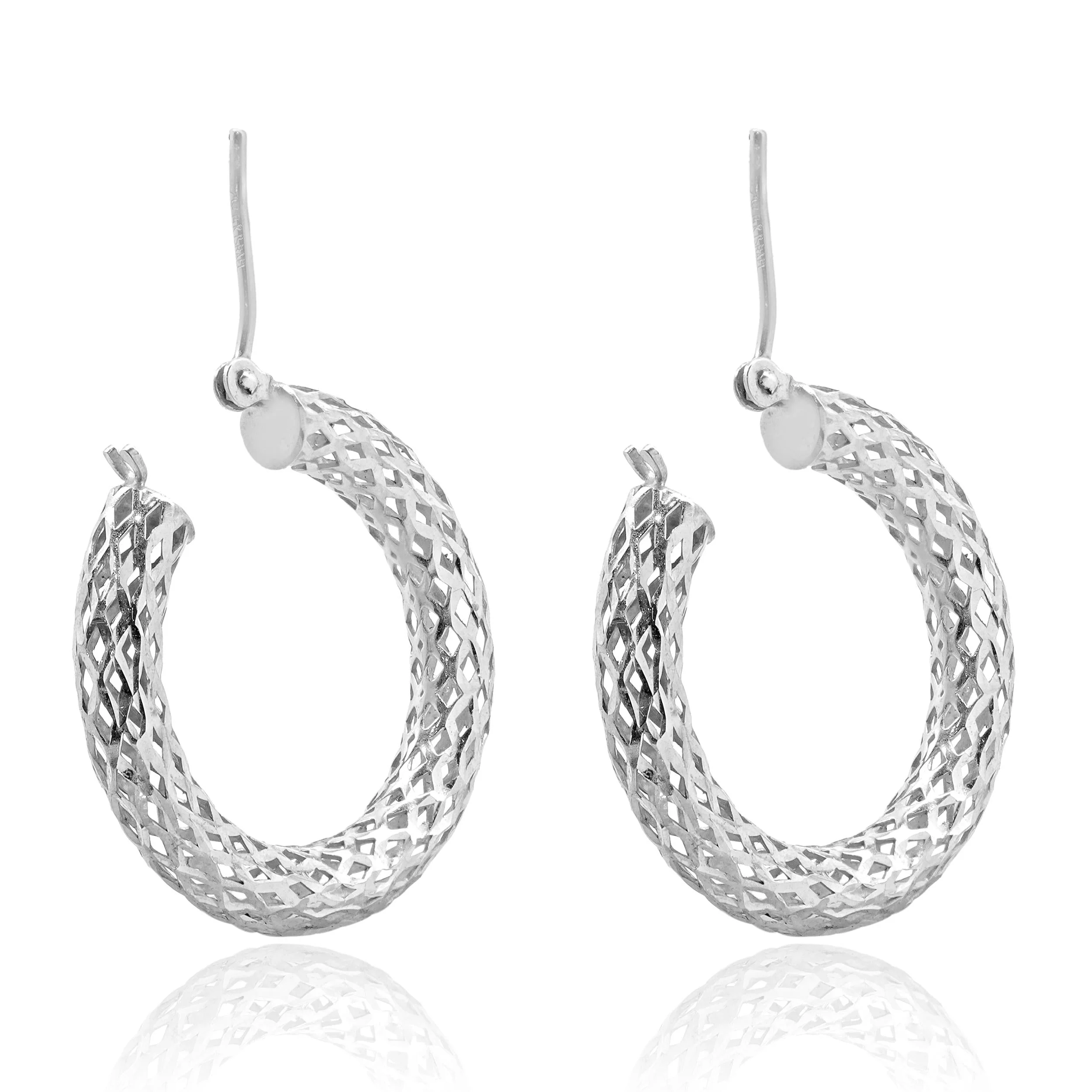 14 Karat White Gold Textured 23.5MM Hoop Earrings - Image 4