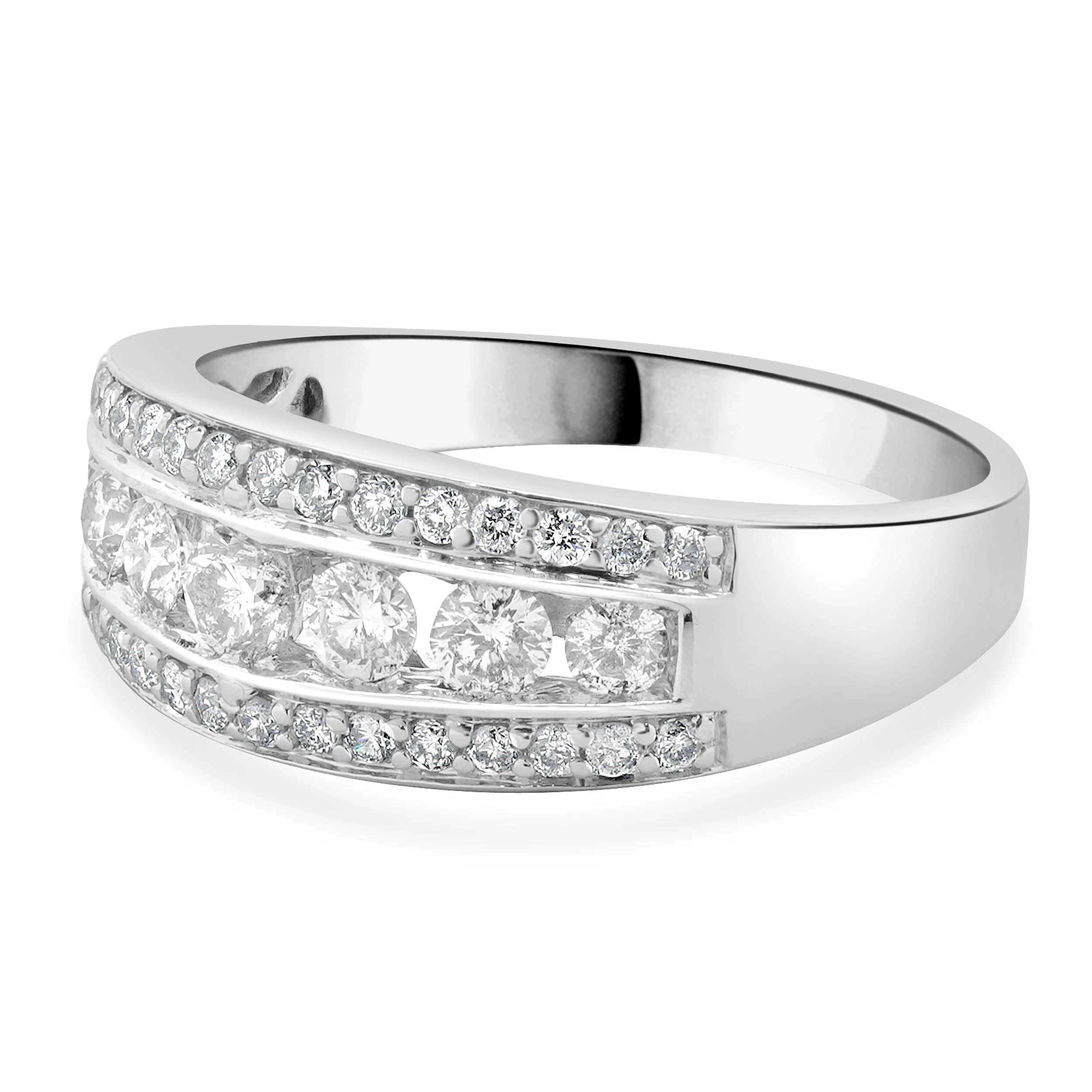 14 Karat White Gold Three Row Channel Set Diamond Ring - Image 2