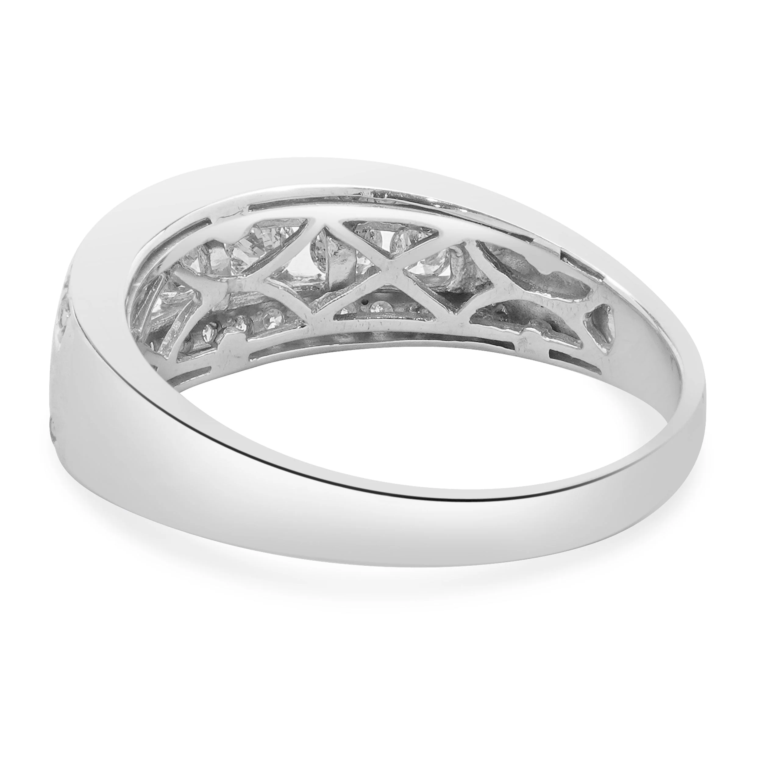 14 Karat White Gold Three Row Channel Set Diamond Ring - Image 3