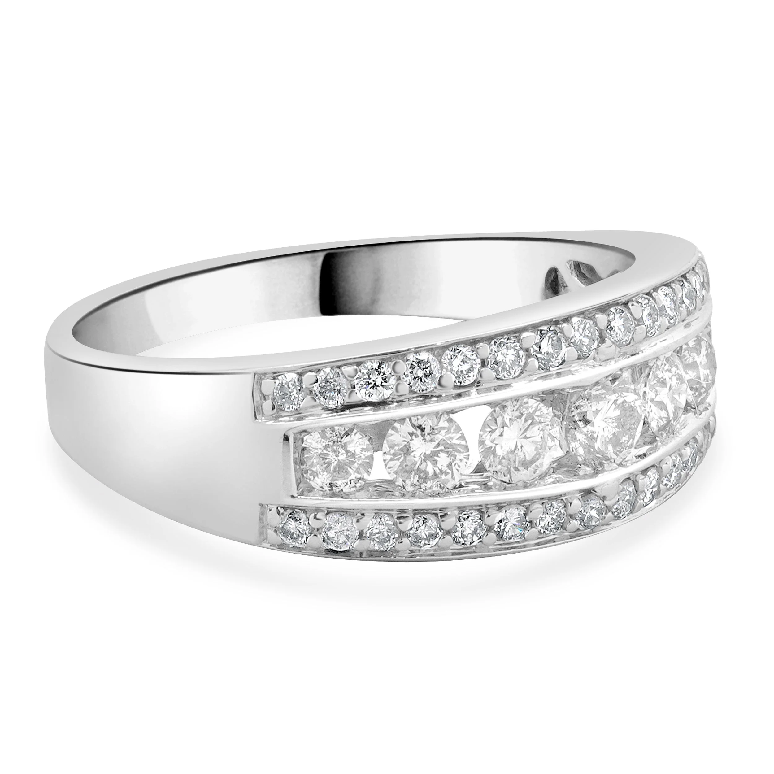 14 Karat White Gold Three Row Channel Set Diamond Ring - Image 4